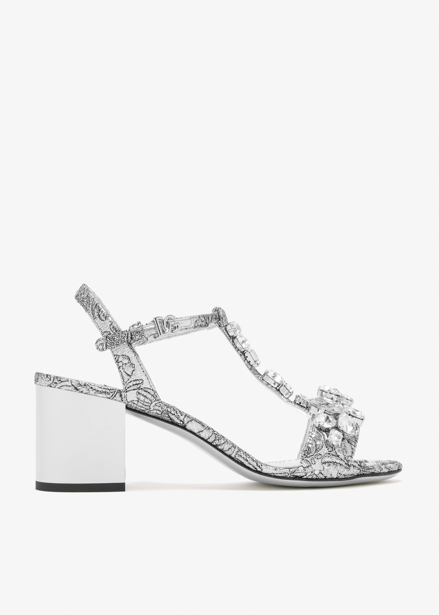 Rhinestone-embellished brocade sandals, Silver
Rhinestone-embellished brocade sandals, Silver