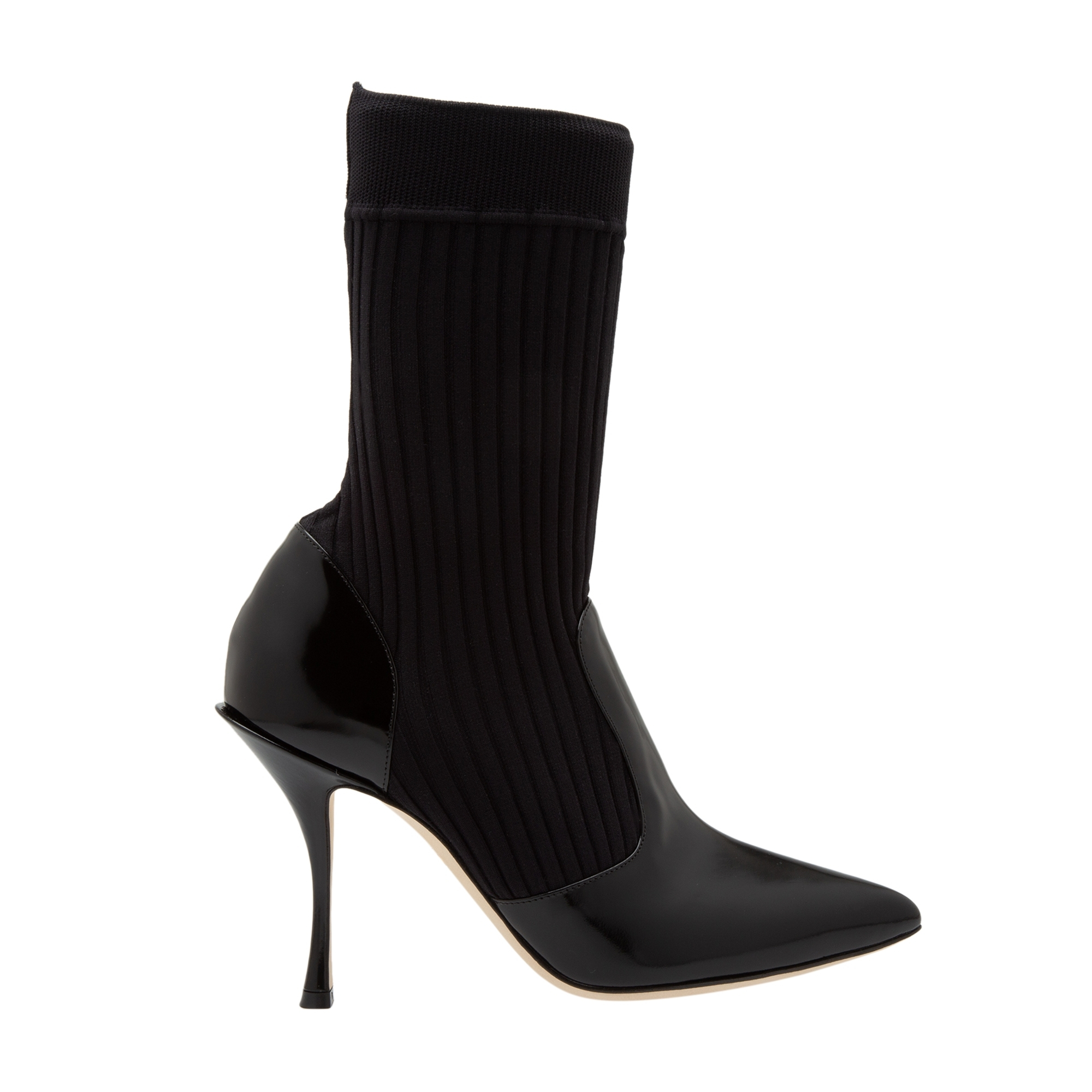 Leather and knit boots, Black