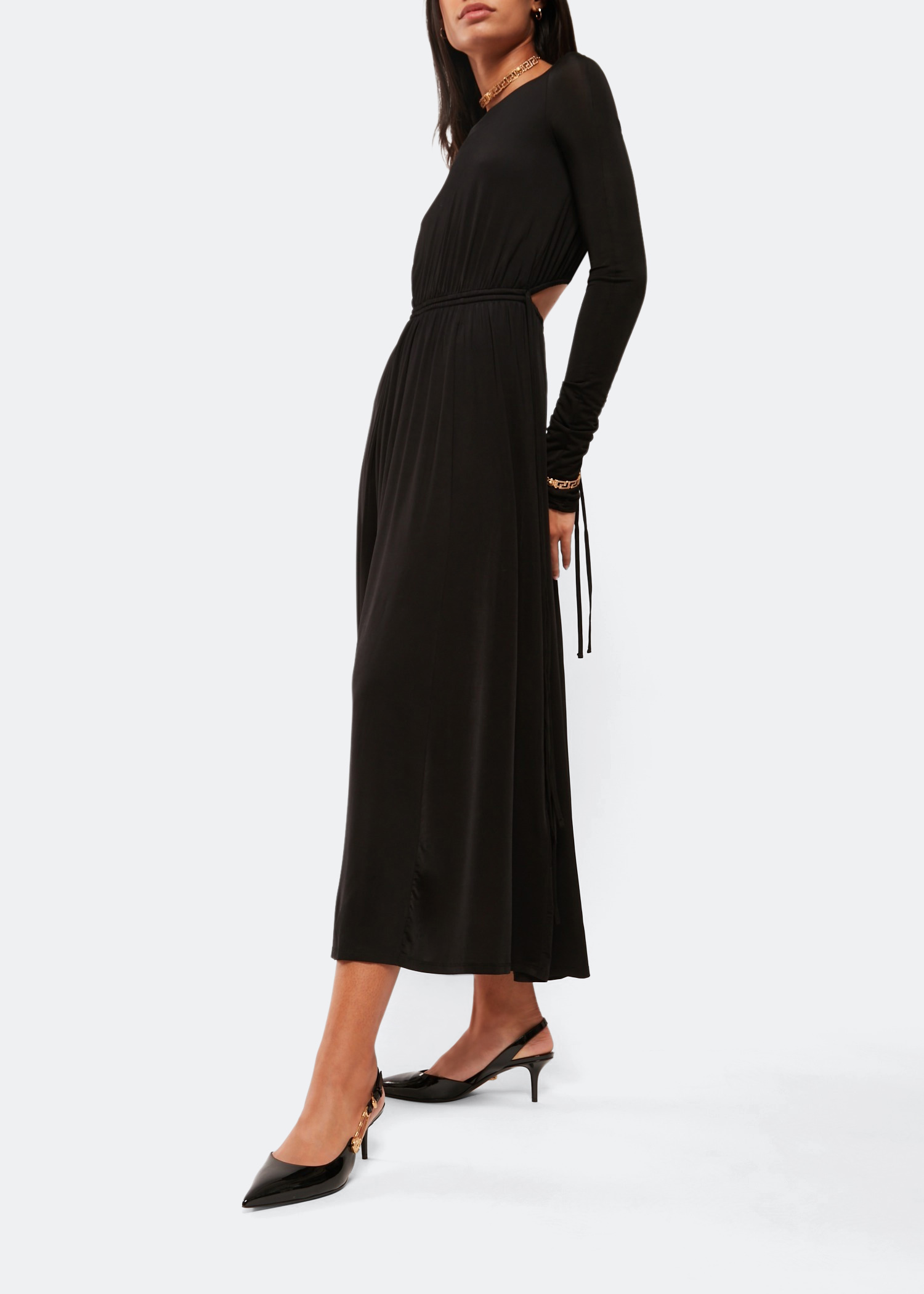 Safety pin patent mid-heel pumps, Black