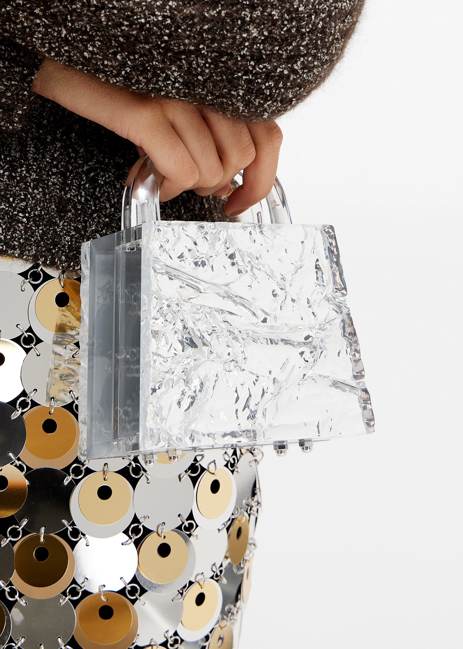 Eva mirror crushed bag, Silver