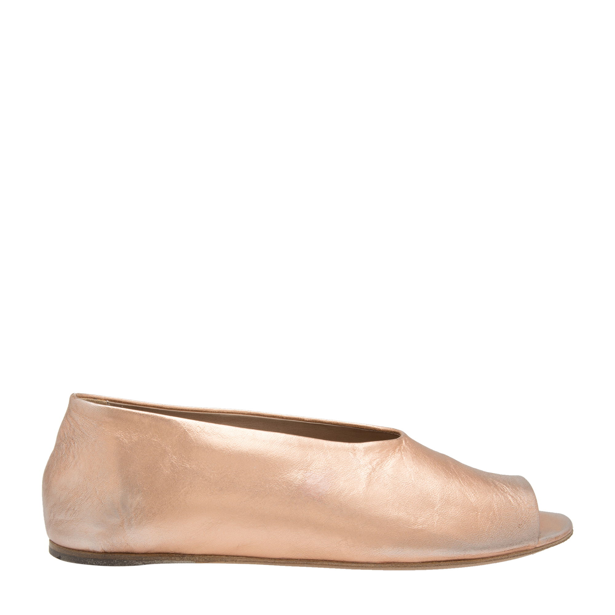 Open-toe leather flats, Metallic