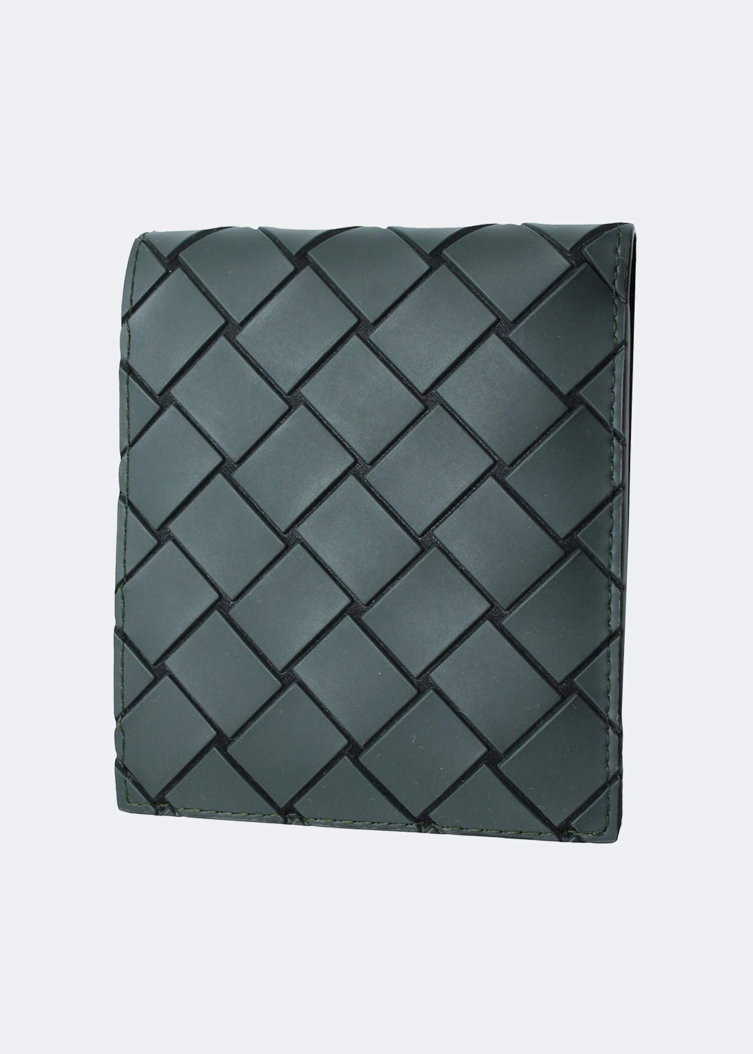 Intrecciato billfold wallet in grey rubber and leather