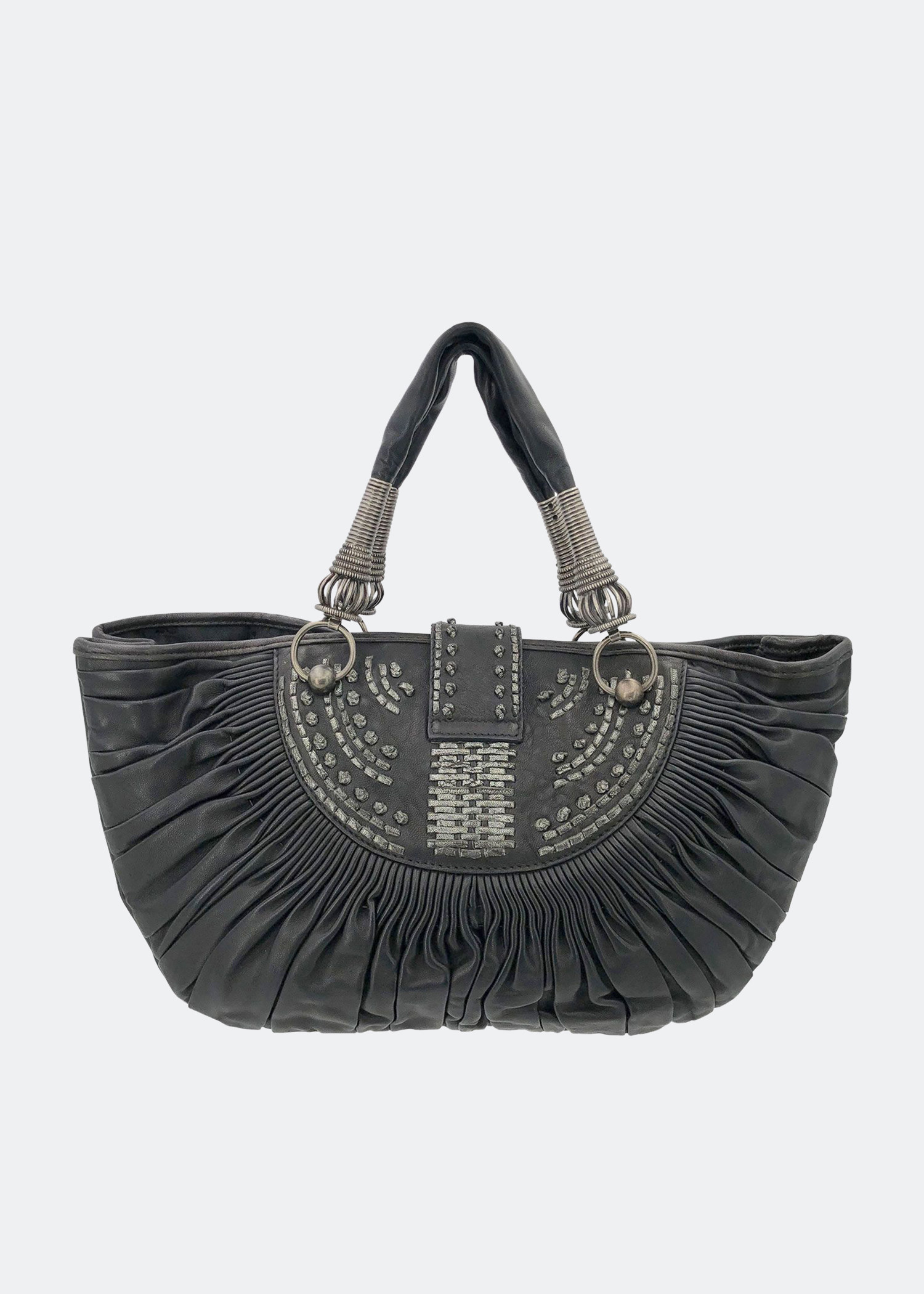2000s Plissé basket tote bag, Black