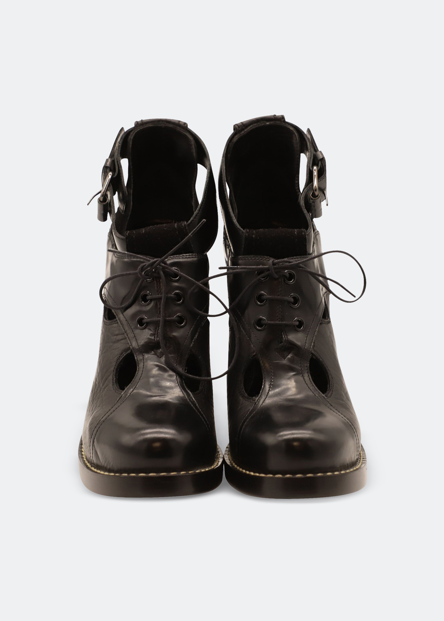 Leather lace-up ankle boots, Black
