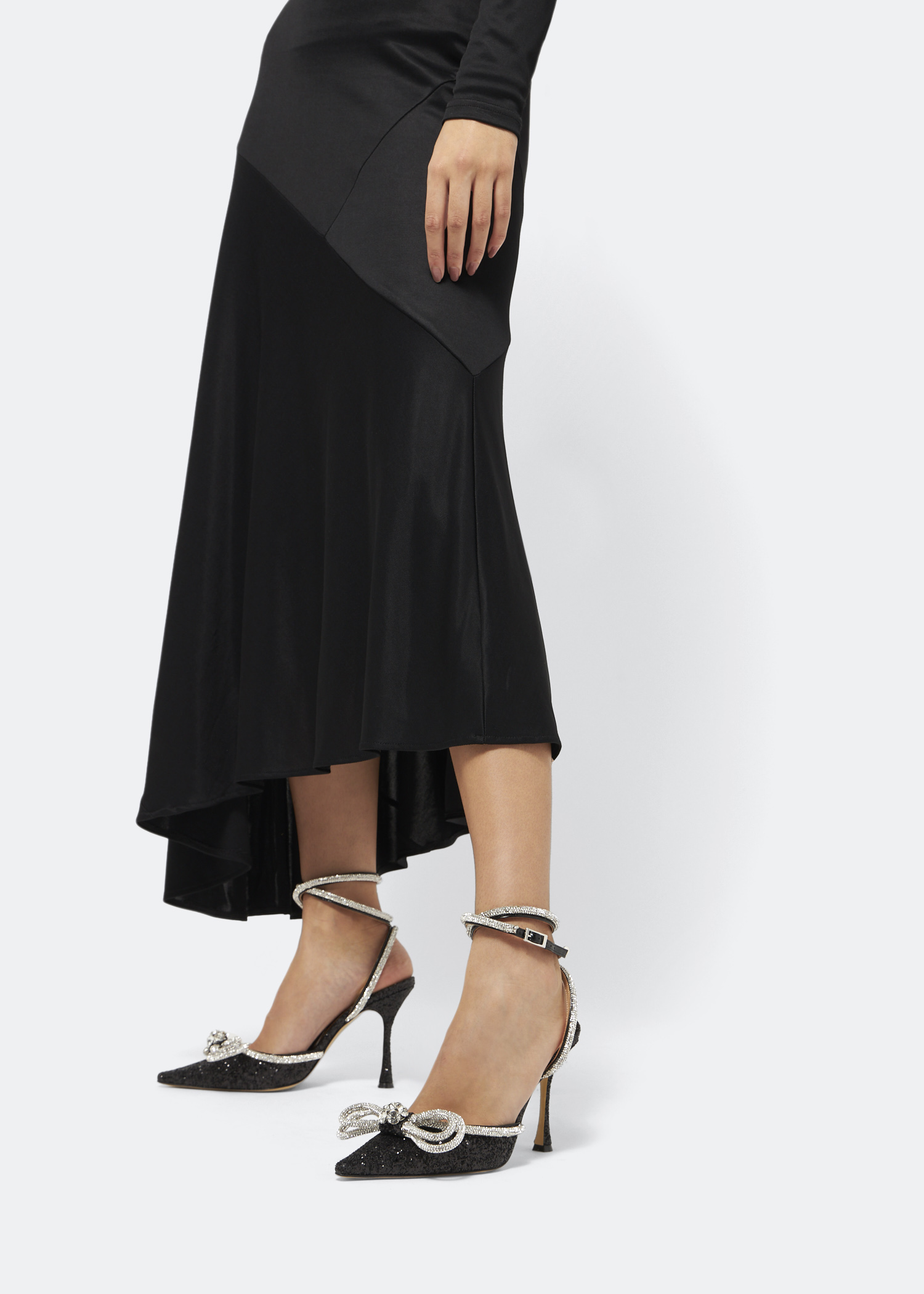 Double bow glitter pumps, Black