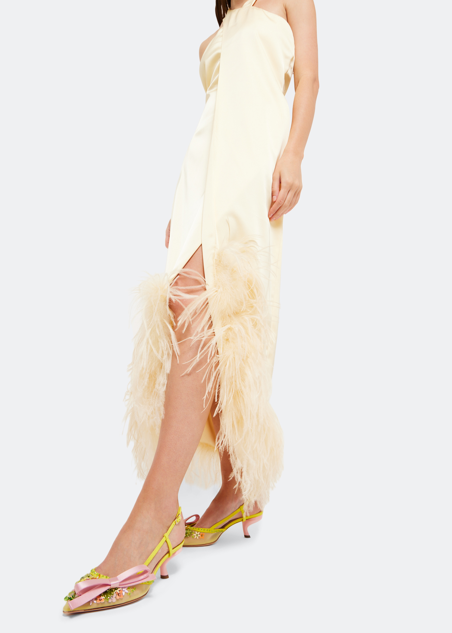 Virgule Flower bow slingback pumps, Yellow