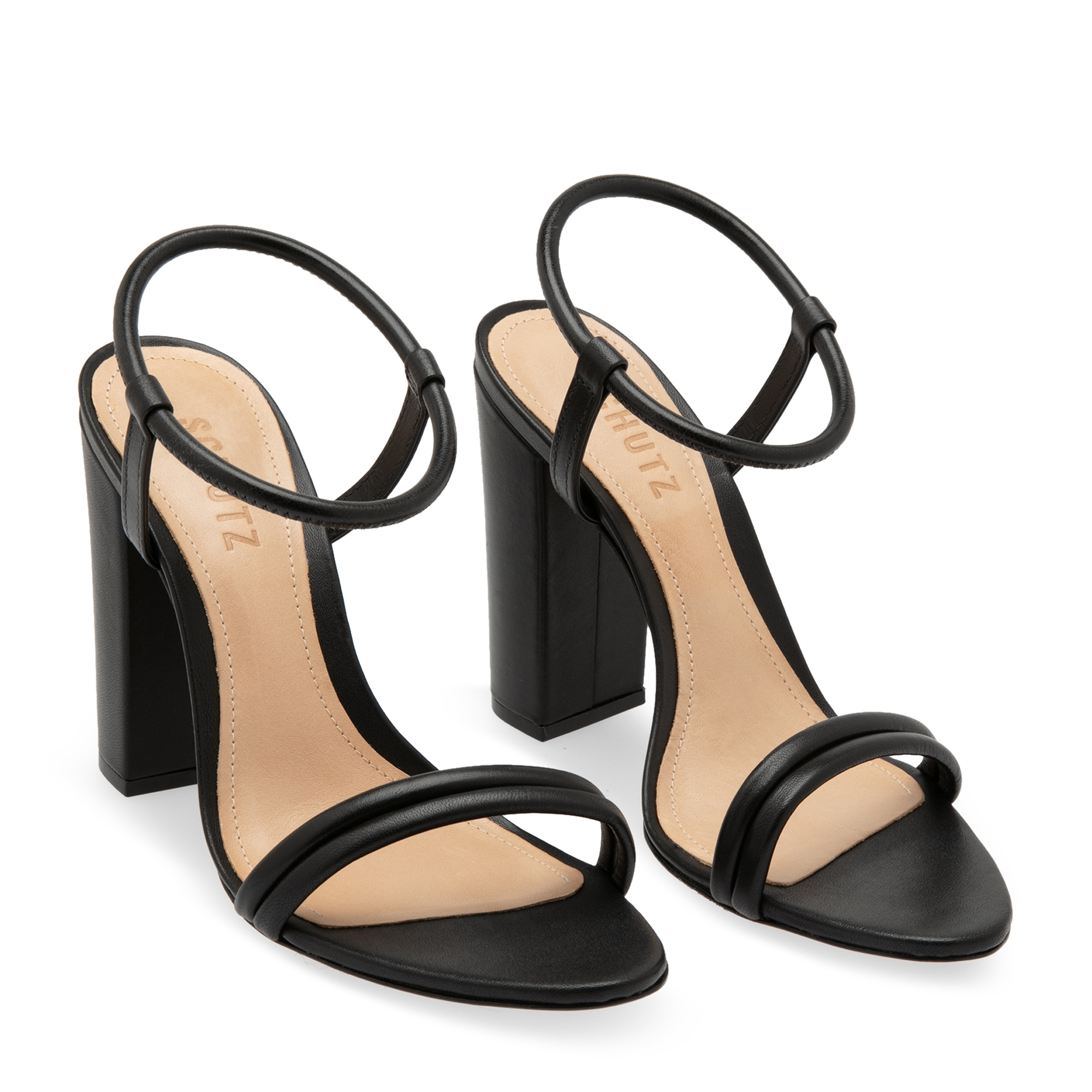 Leather block-heel sandals, Black