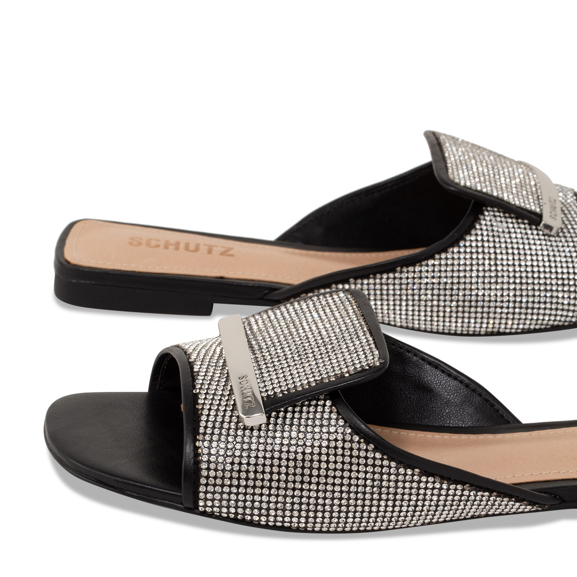 Crystal-embellished flat sandals, Black