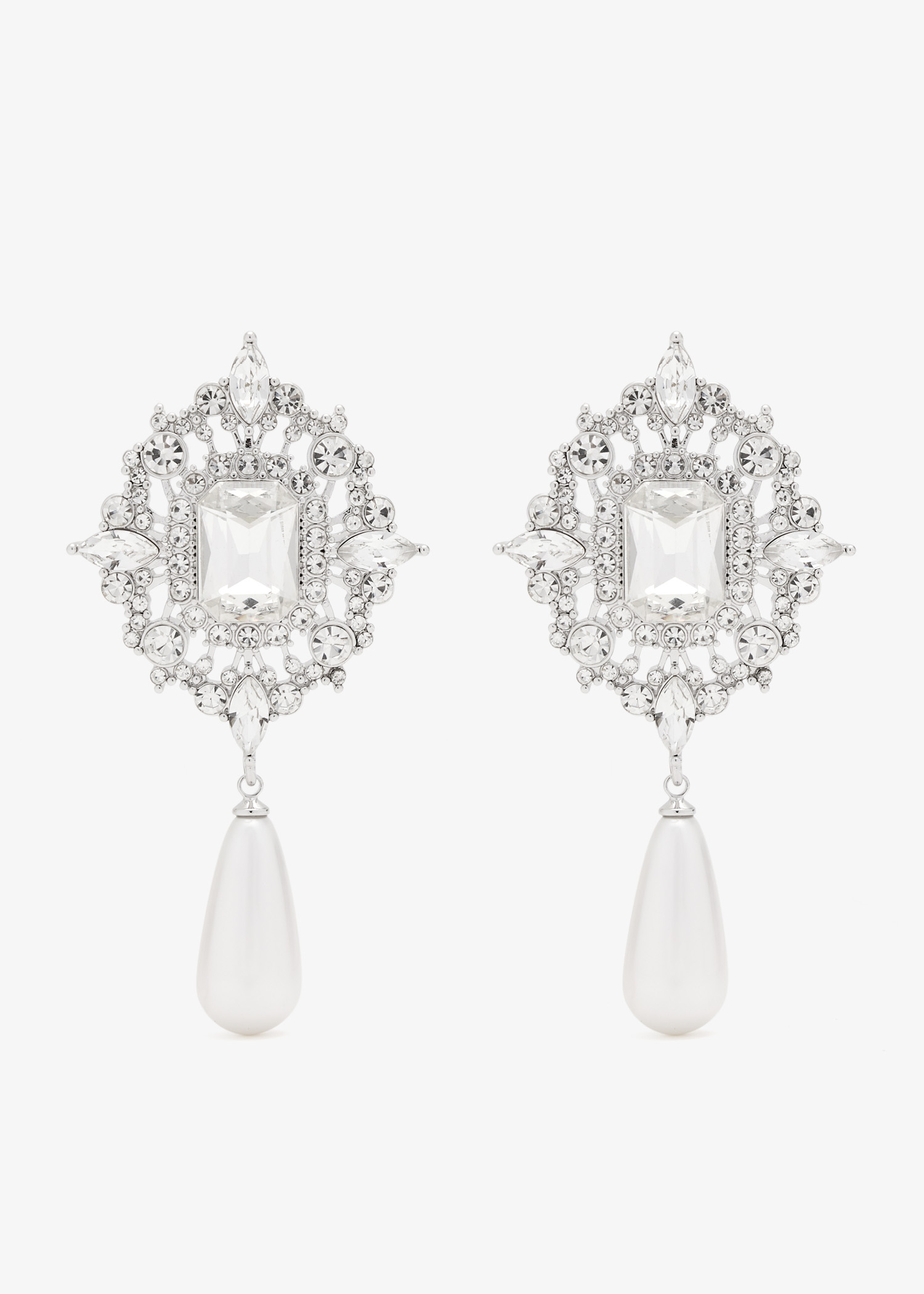 Crystal pearl droplet earrings, Silver
Crystal pearl droplet earrings, Silver