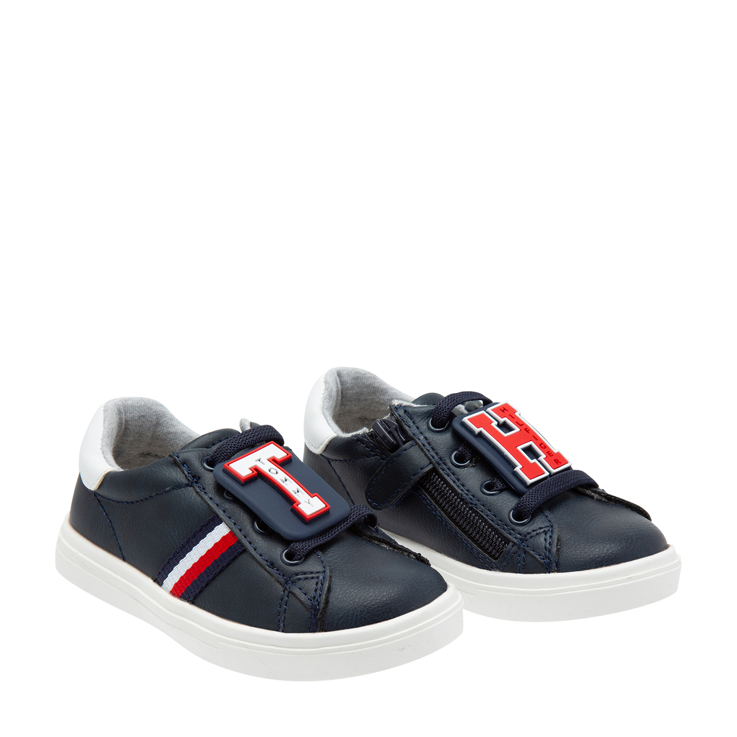 Logo leather sneakers, Blue
