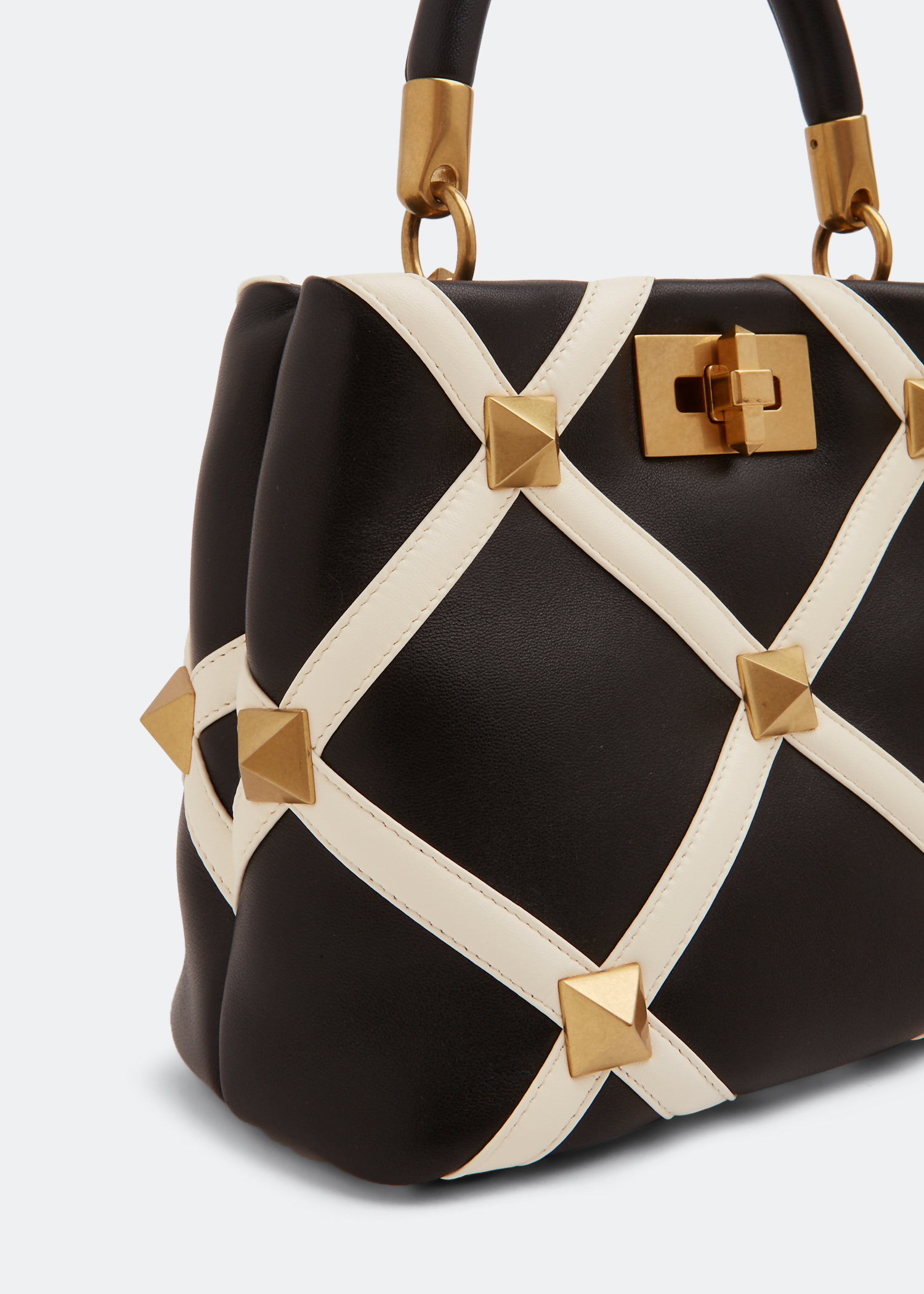 Roman stud top handle bag, Black