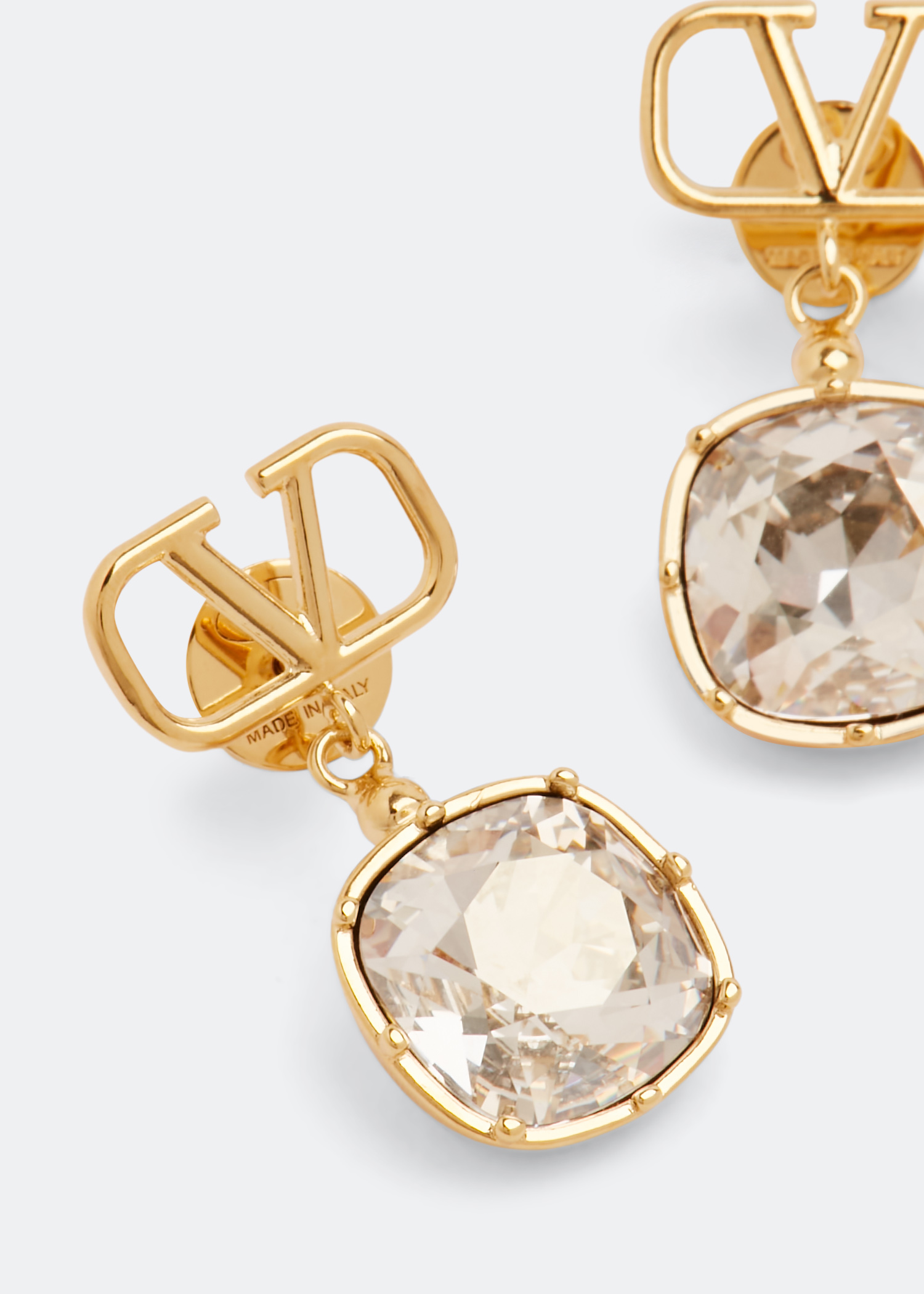 VLogo Signature crystal earrings, Gold