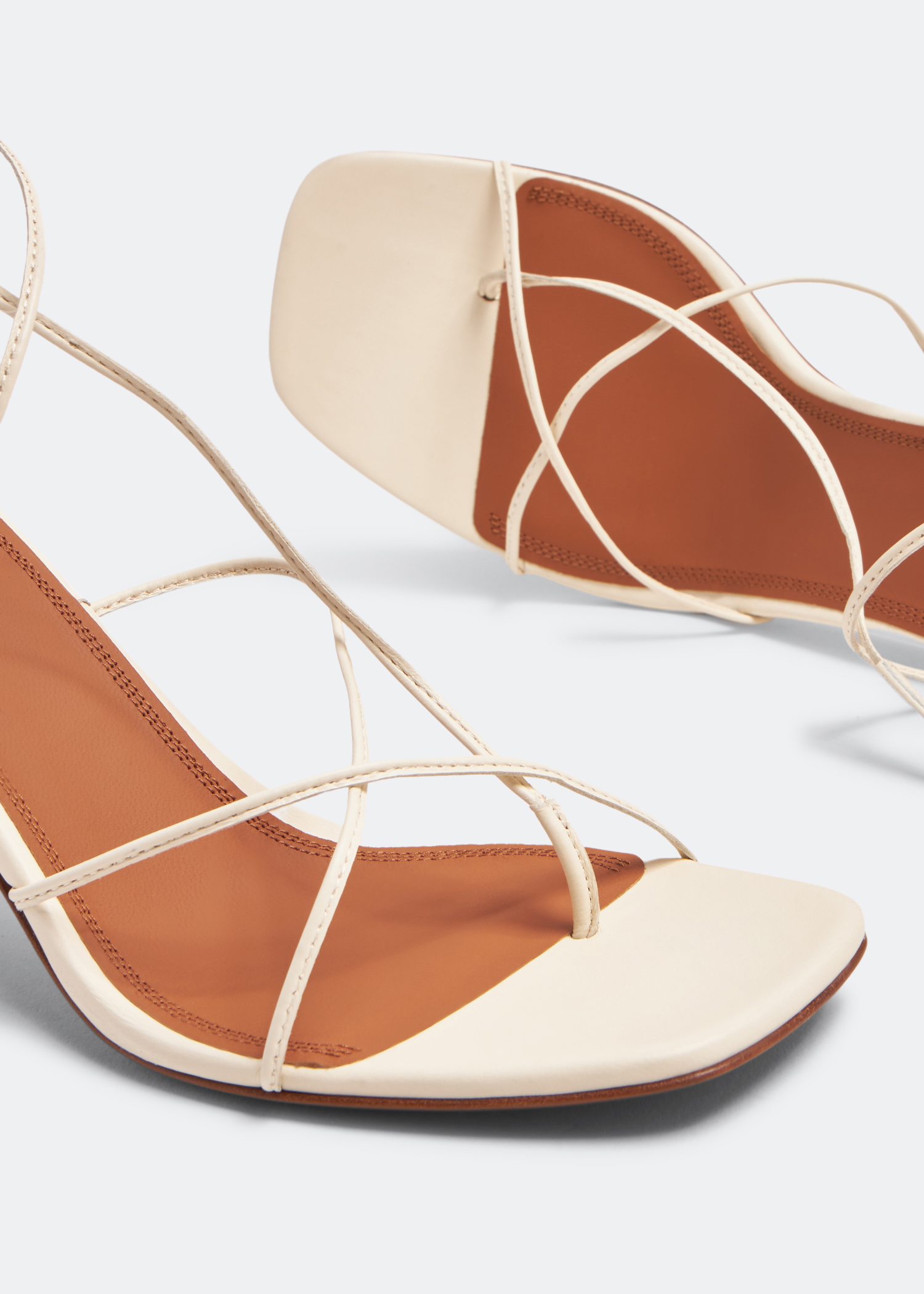 Other stories leather strappy heeled sandals in cognac hotsell