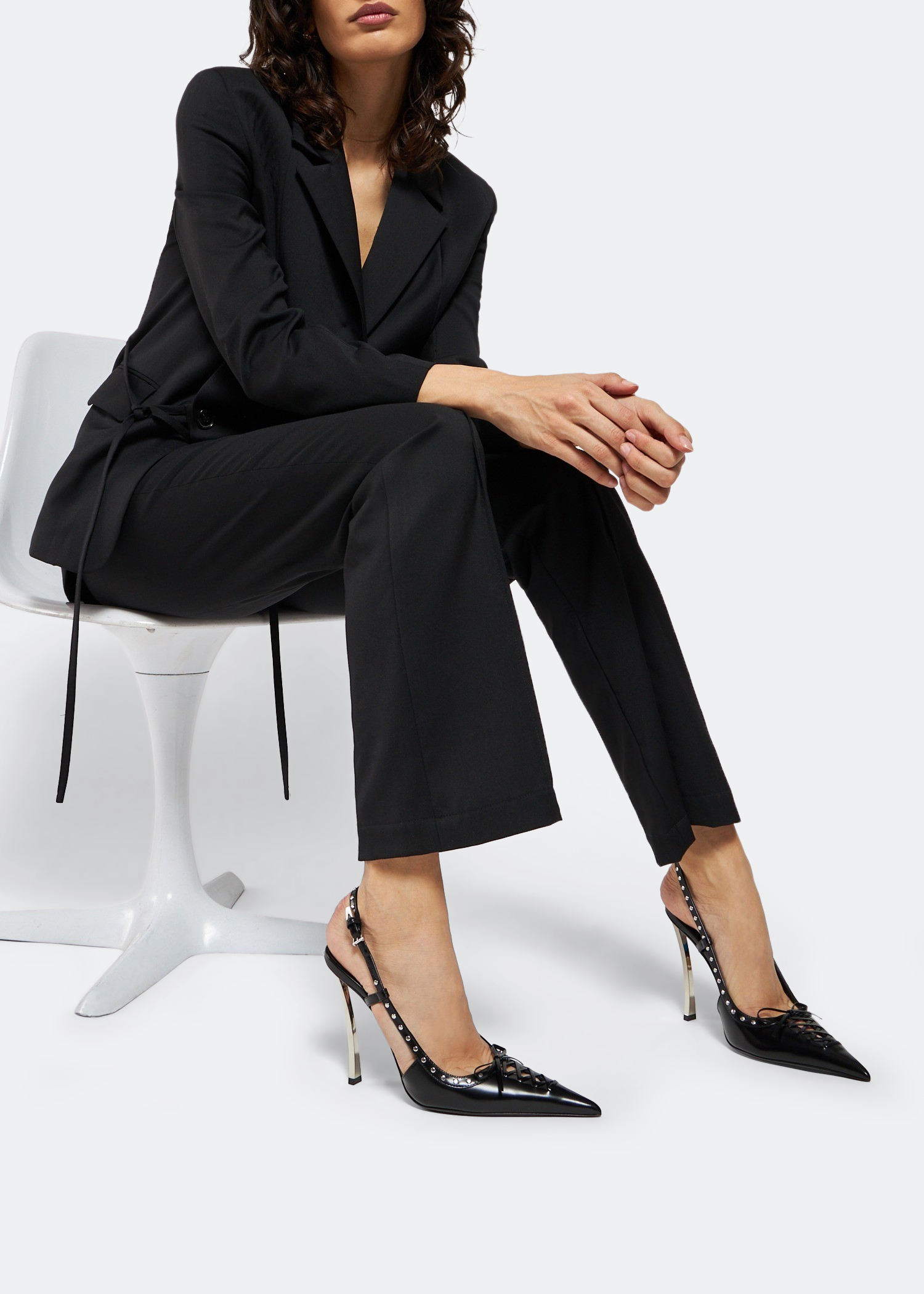 

Laced pin-point slingback pumps, Black