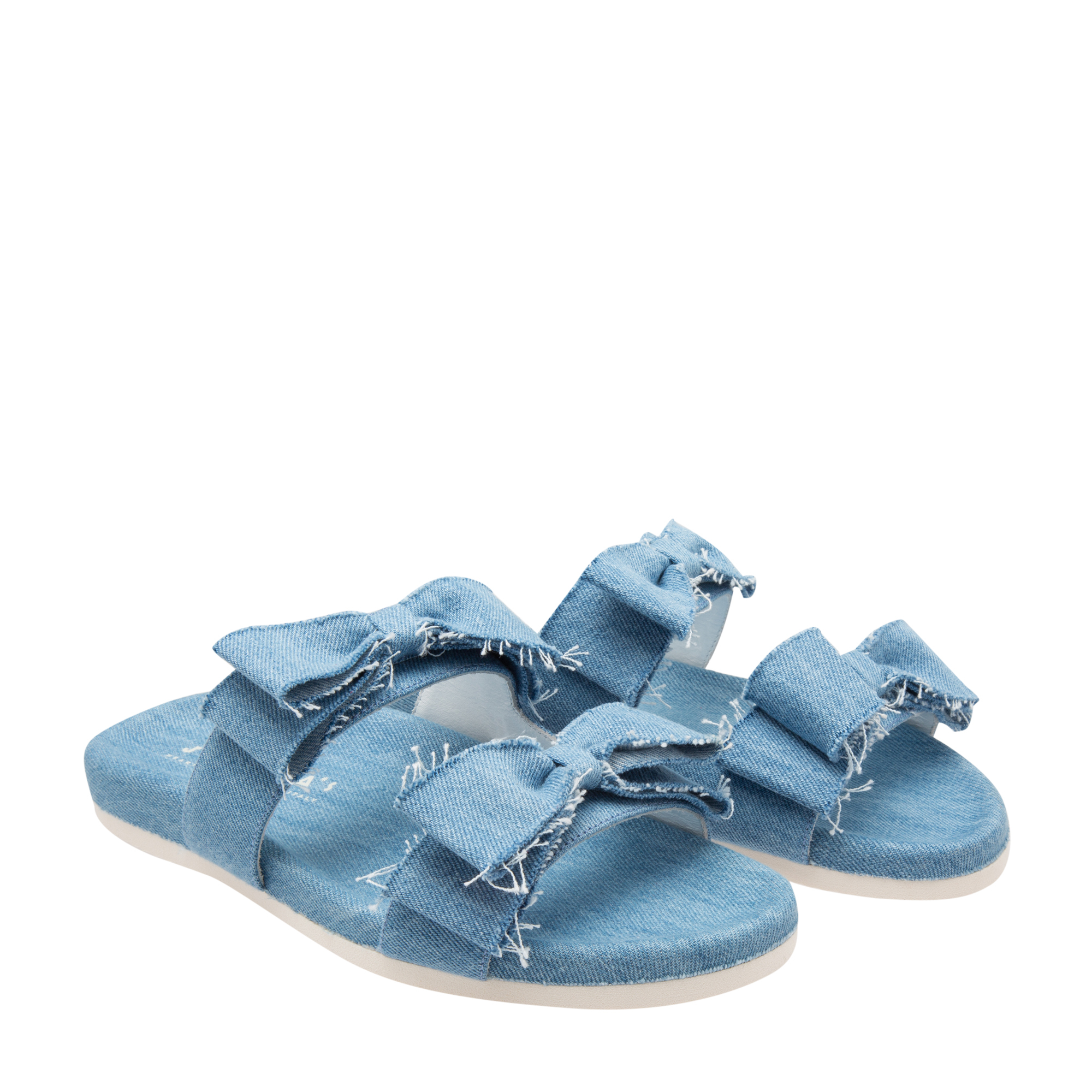 

Denim bow-embellished slides, Blue