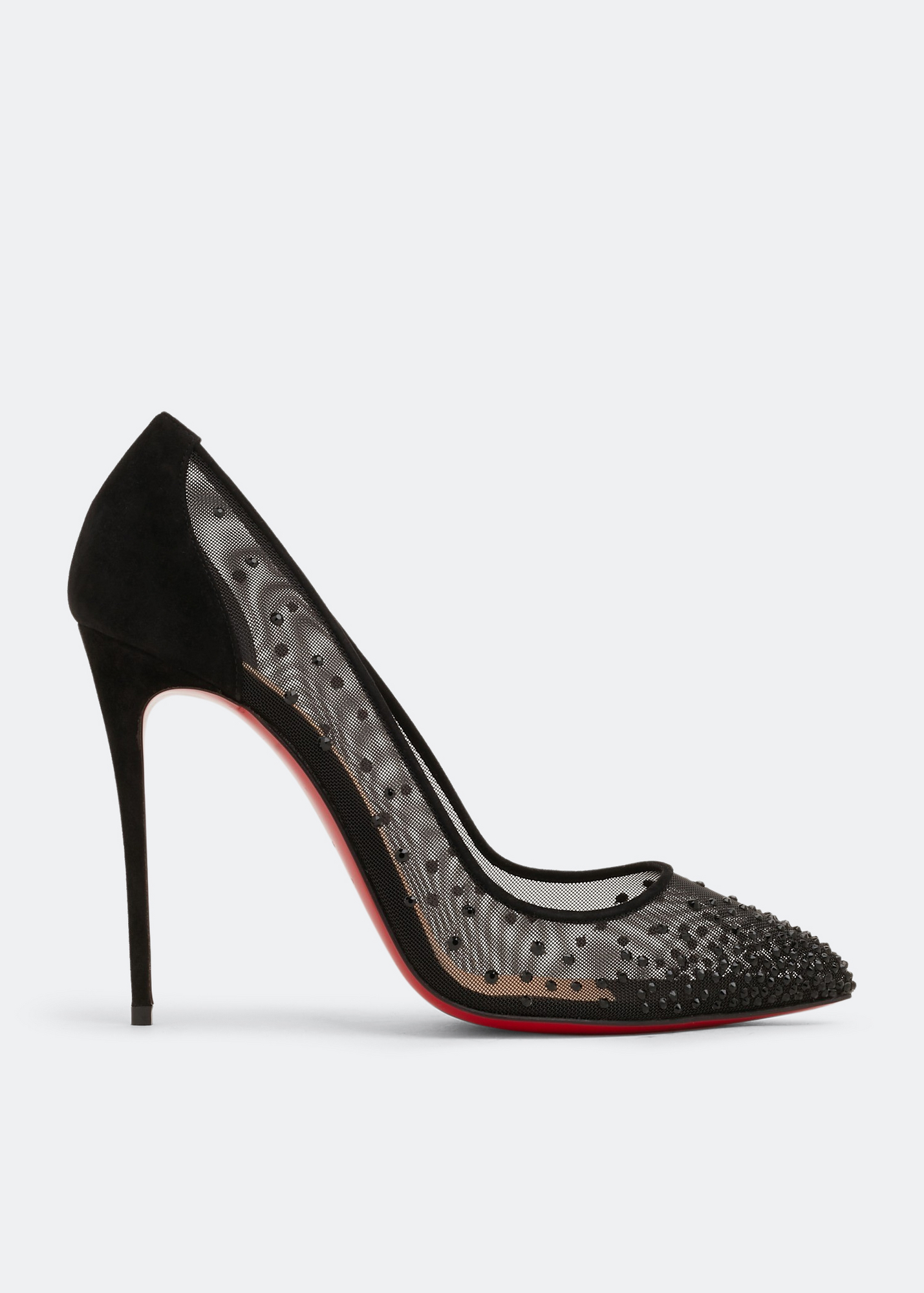 Follies Strass - 100 mm Pumps - Mesh, suede calf and strass - Light Silk -  Women - Christian Louboutin United States