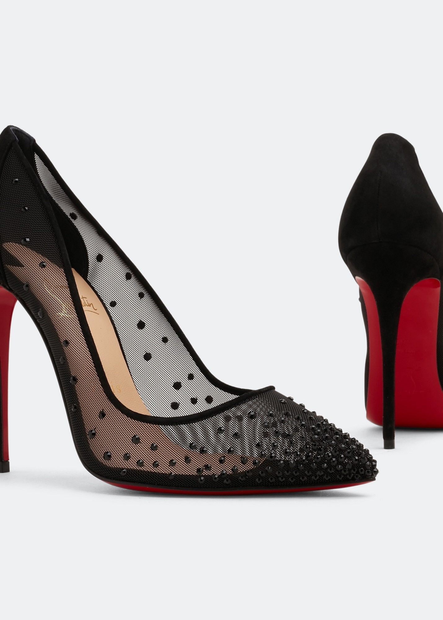 Artesur » christian louboutin Follies Strass pumps Black mesh underlay