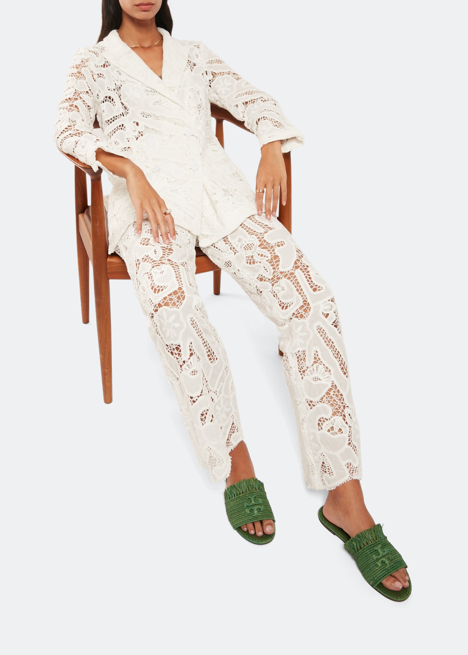 

Eleanor raffia slide sandals, Green