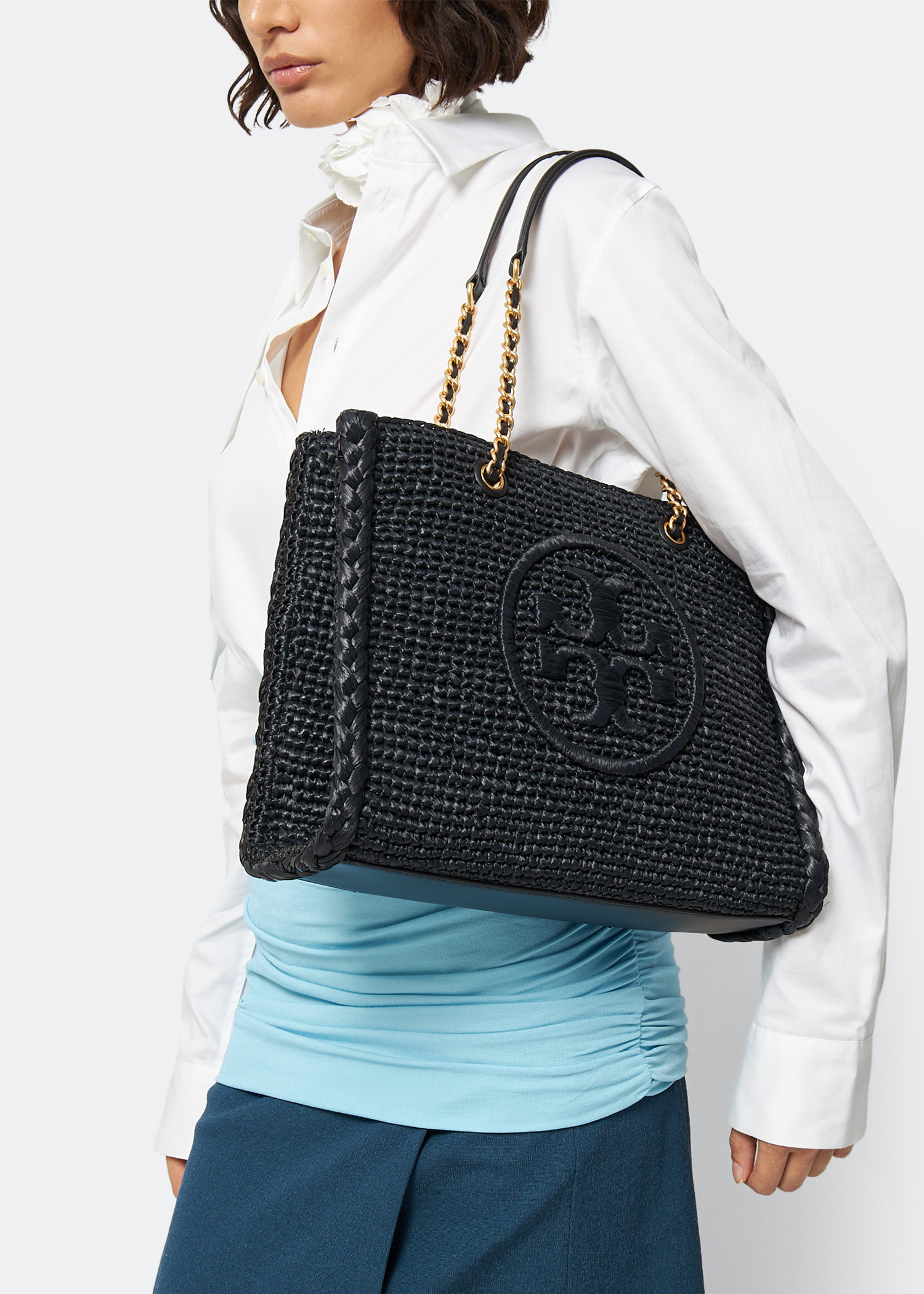 

Ella Raffia Melange small tote bag, Black