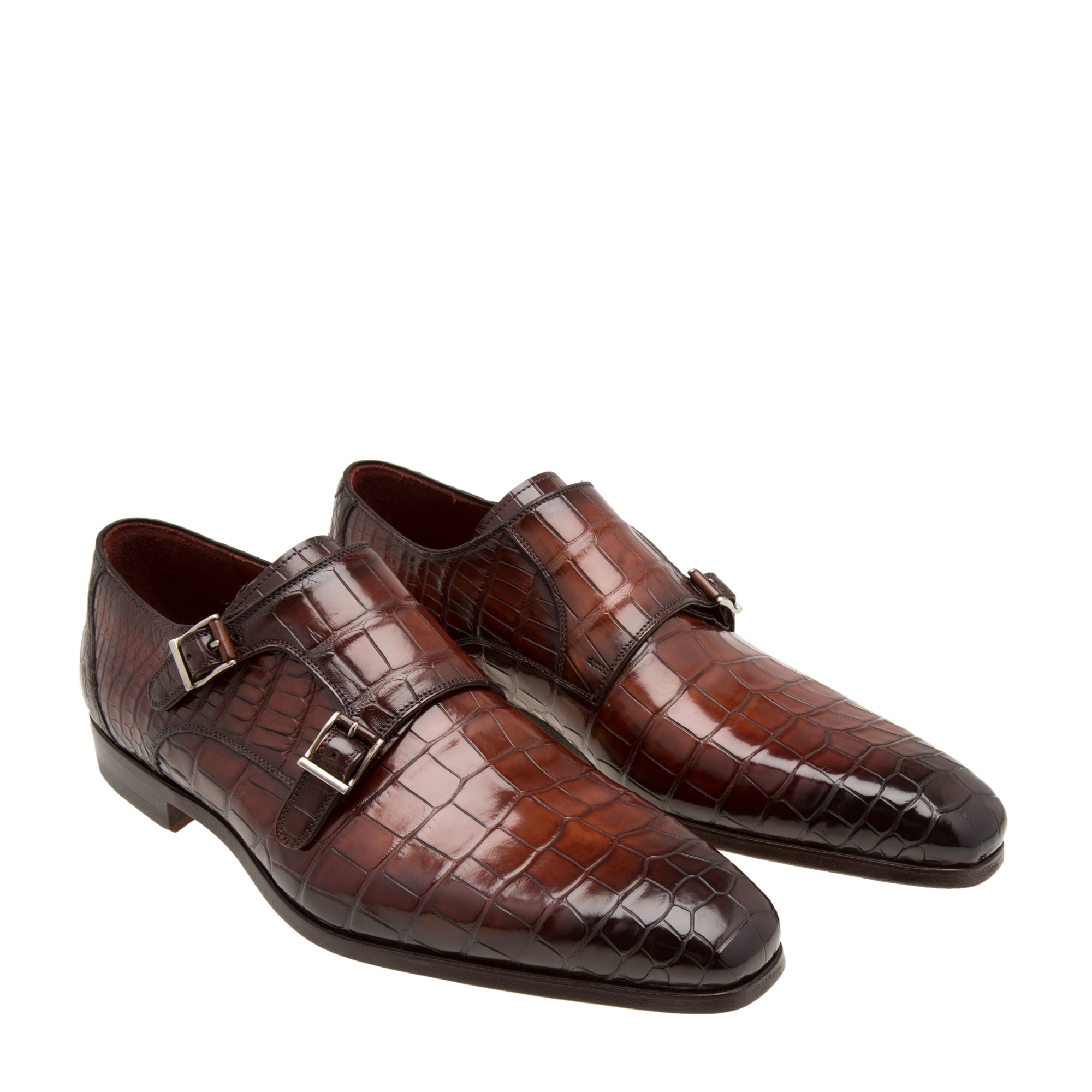 

Alligator monk strap shoes, Brown