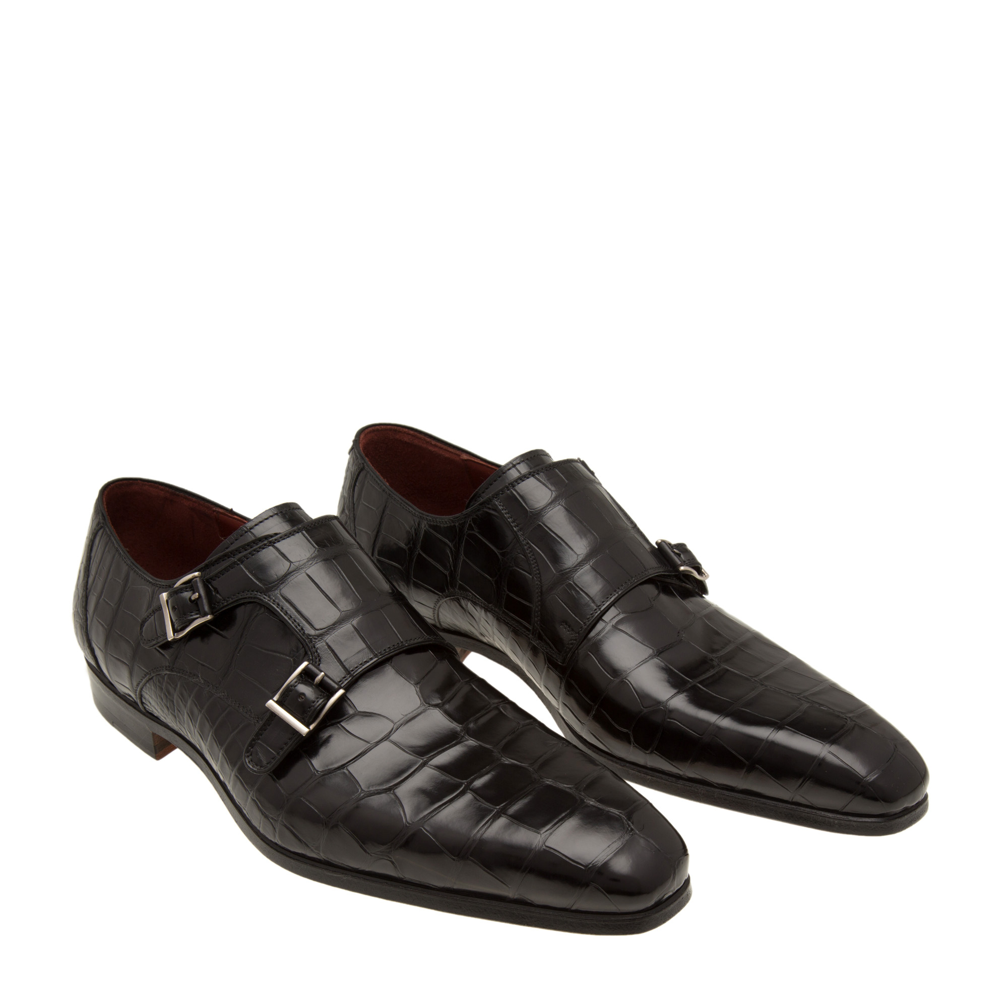 

Alligator monk strap shoes, Black
