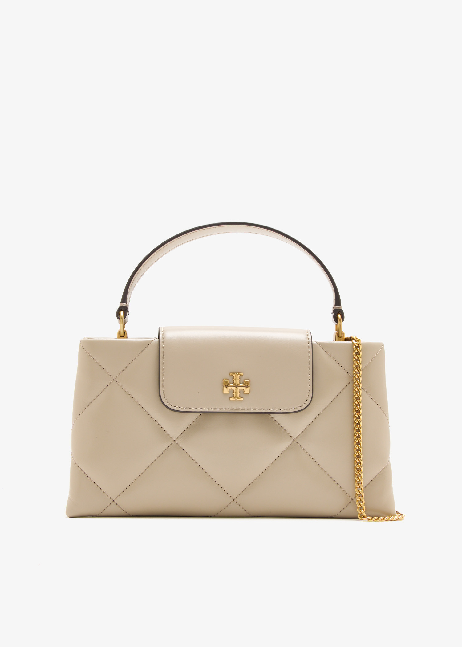 

Kira diamond quilt East West top handle bag, Beige