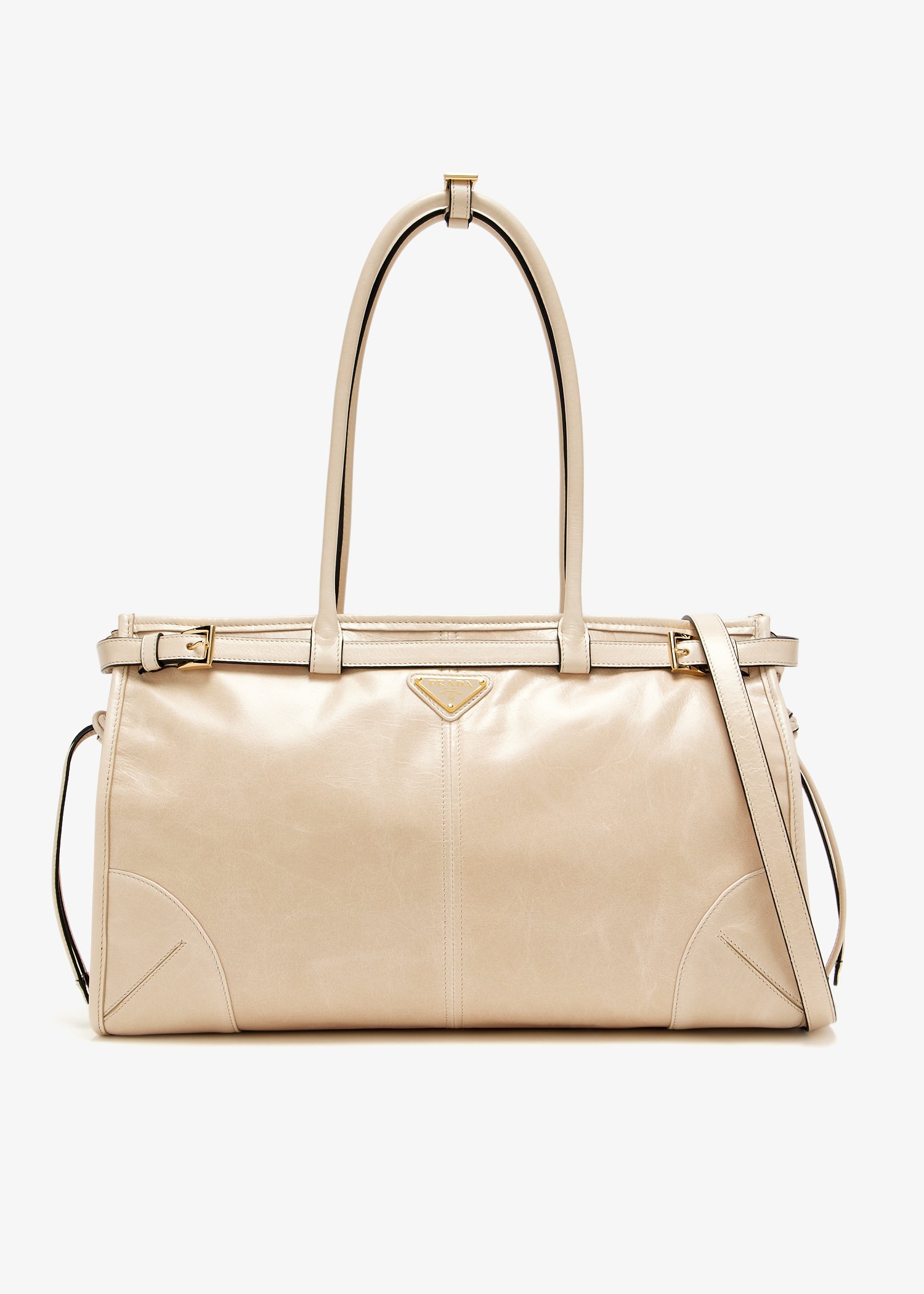 

Prada Bonnie large leather handbag, Beige