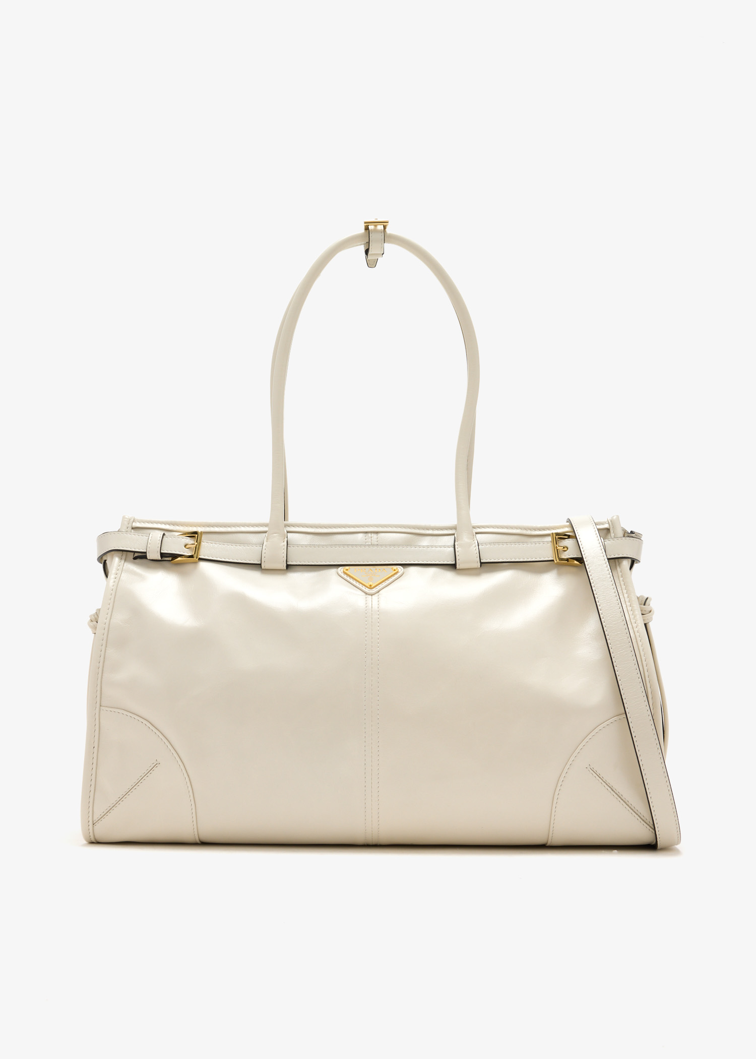 

Prada Bonnie large leather handbag, Cream