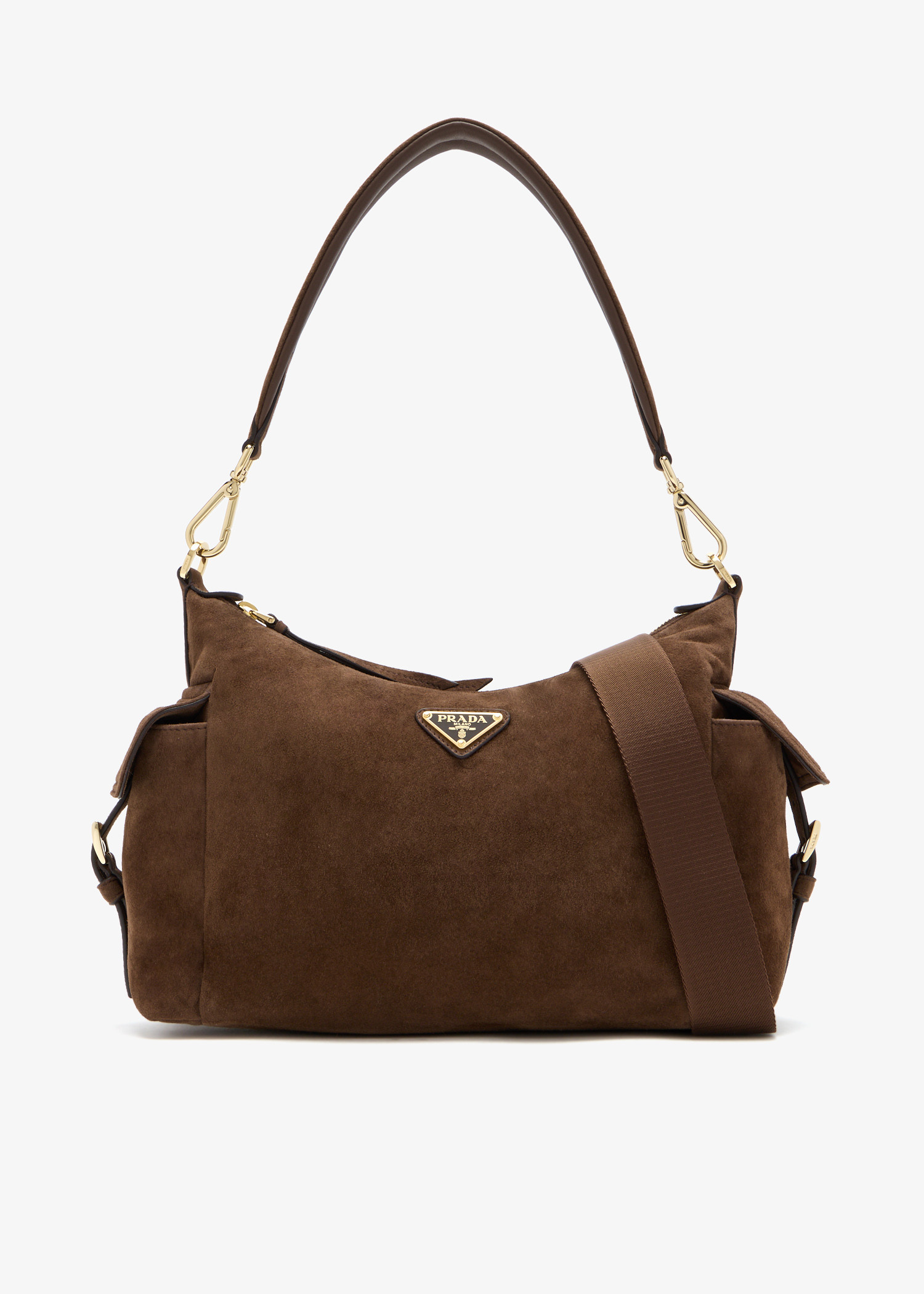 

Prada Explore large suede bag, Brown