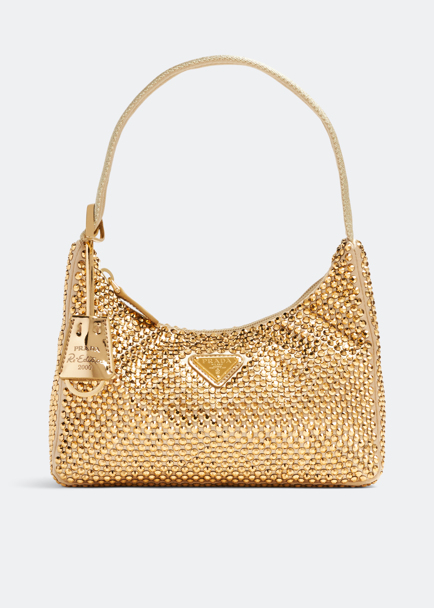 Triangle Mini Embellished Satin Shoulder Bag in Gold - Prada