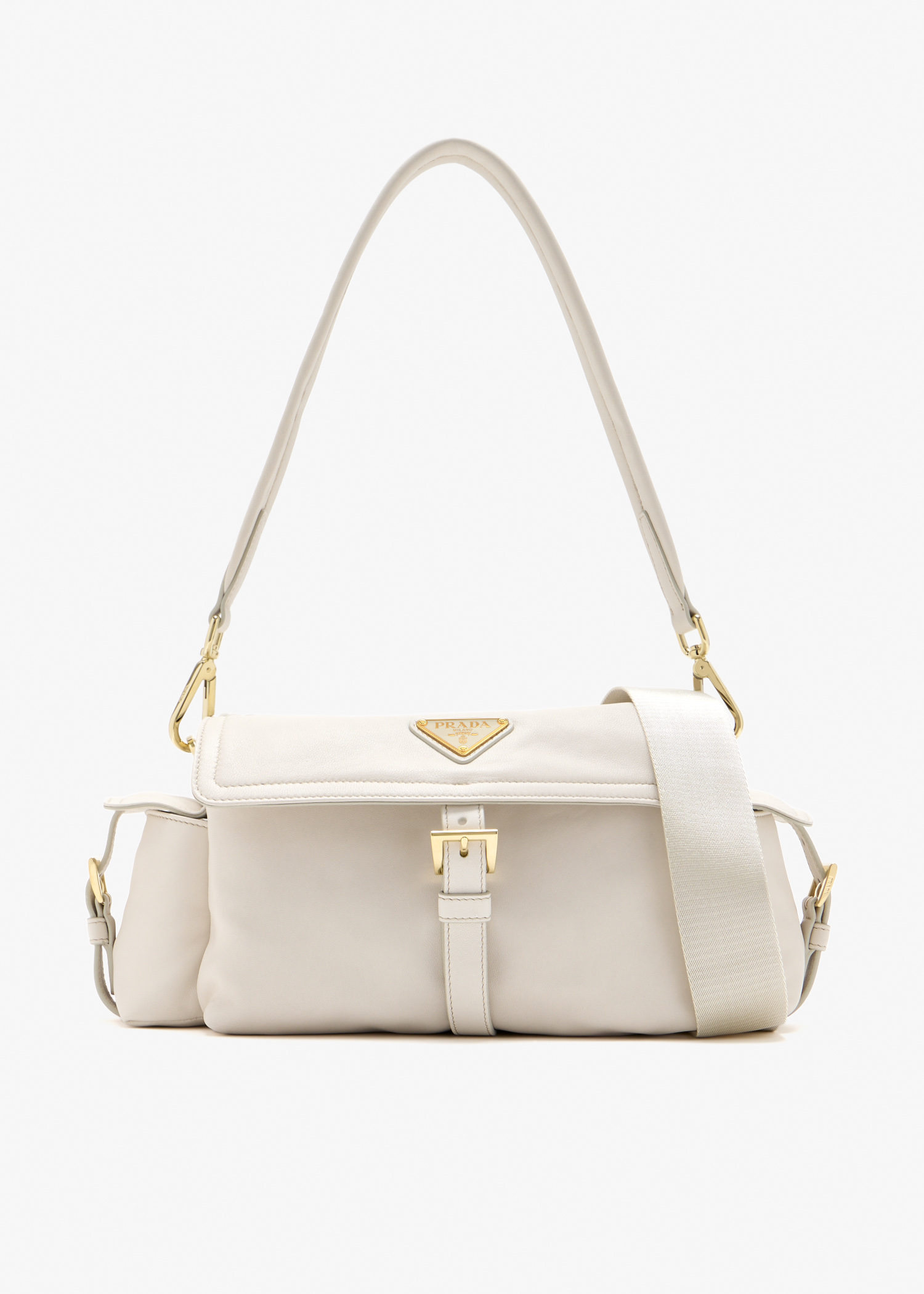 

Prada Explore leather medium shoulder bag, Cream