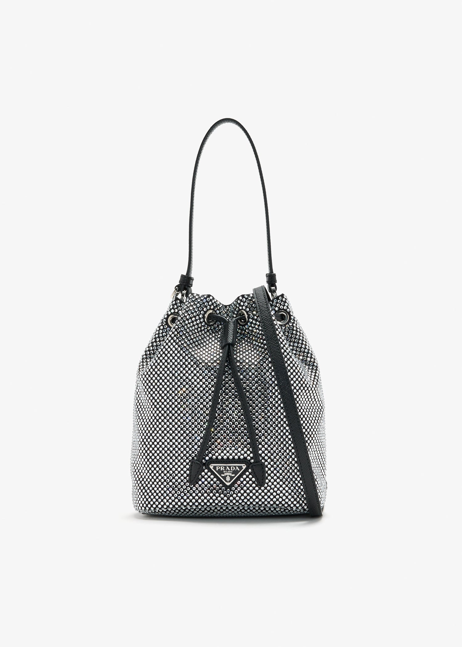 

Mini crystal-studded satin bag, Black