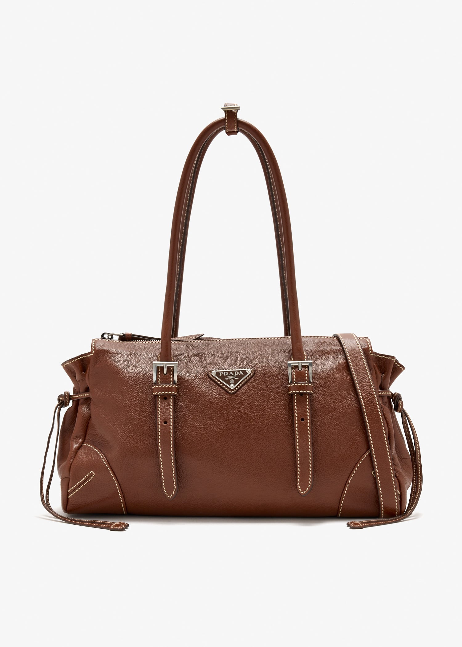 

Prada Bonnie medium antiqued leather tote bag, Brown
