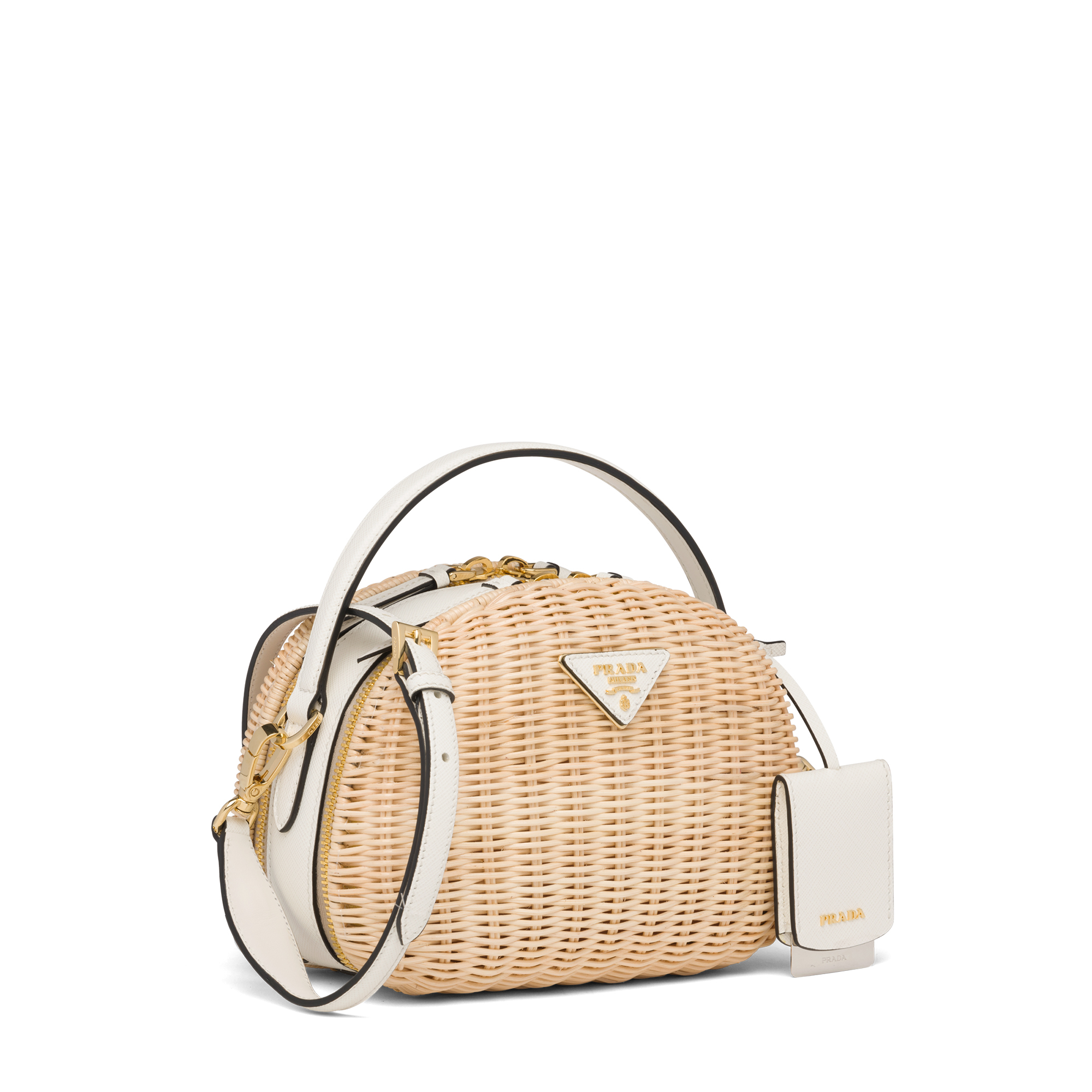 

Raffia top-handle bag, White