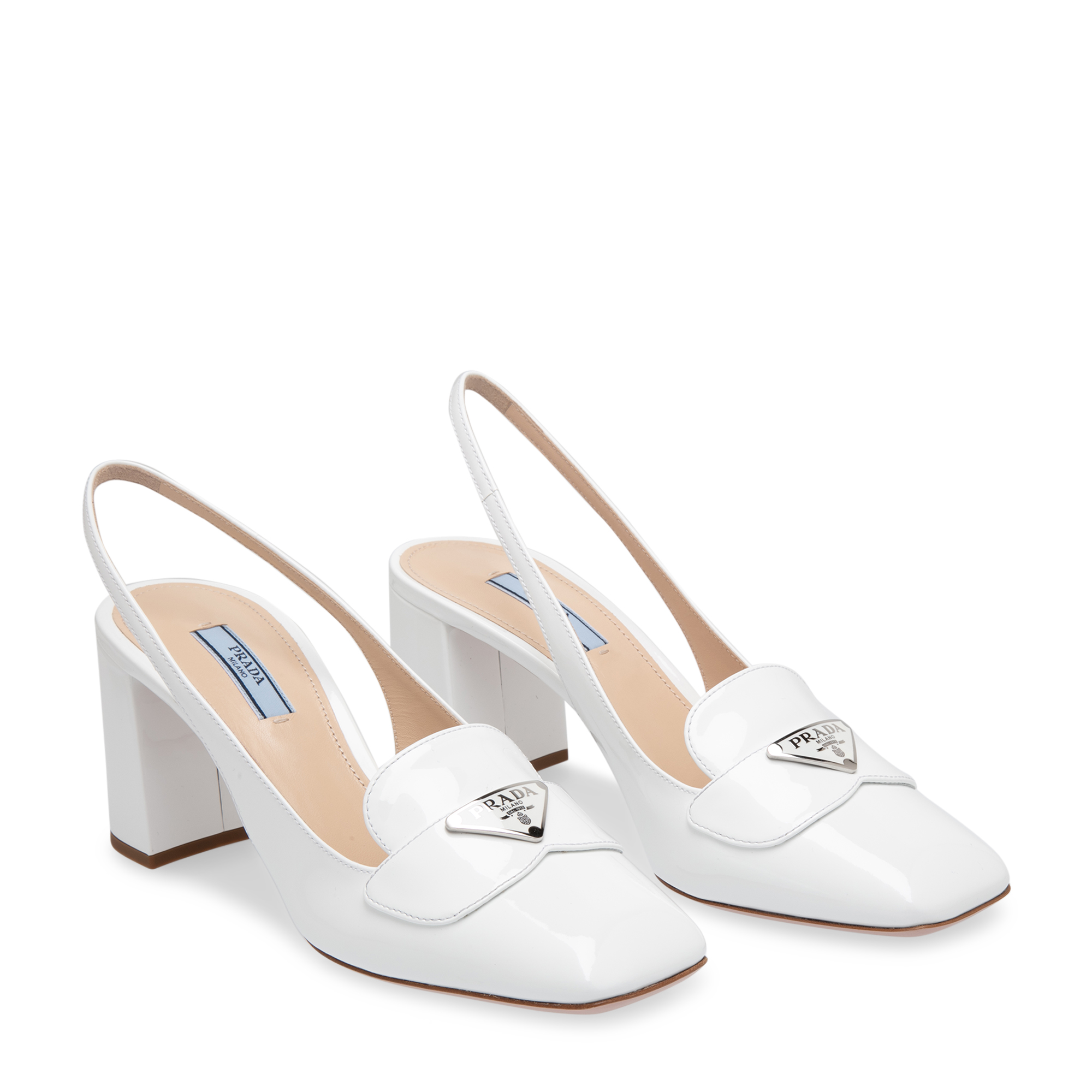 

Patent leather slingback pumps, White