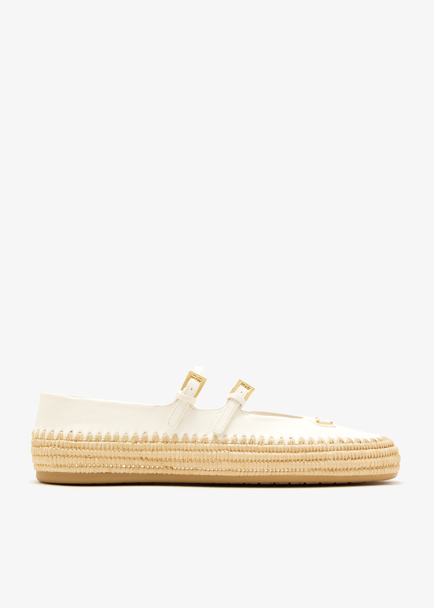 

Nappa leather and raffia ballerinas, Cream
