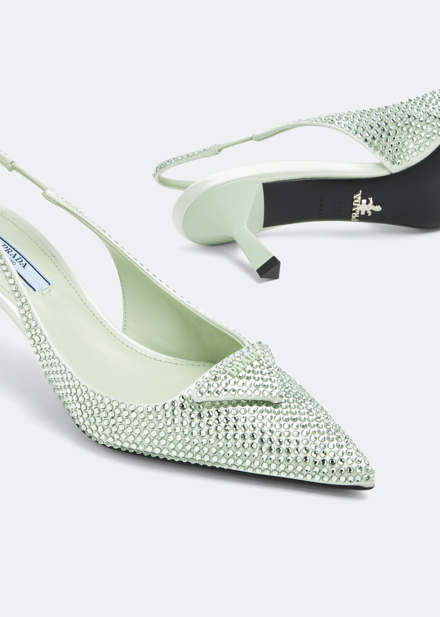 

Crystal satin slingback pumps, Green
