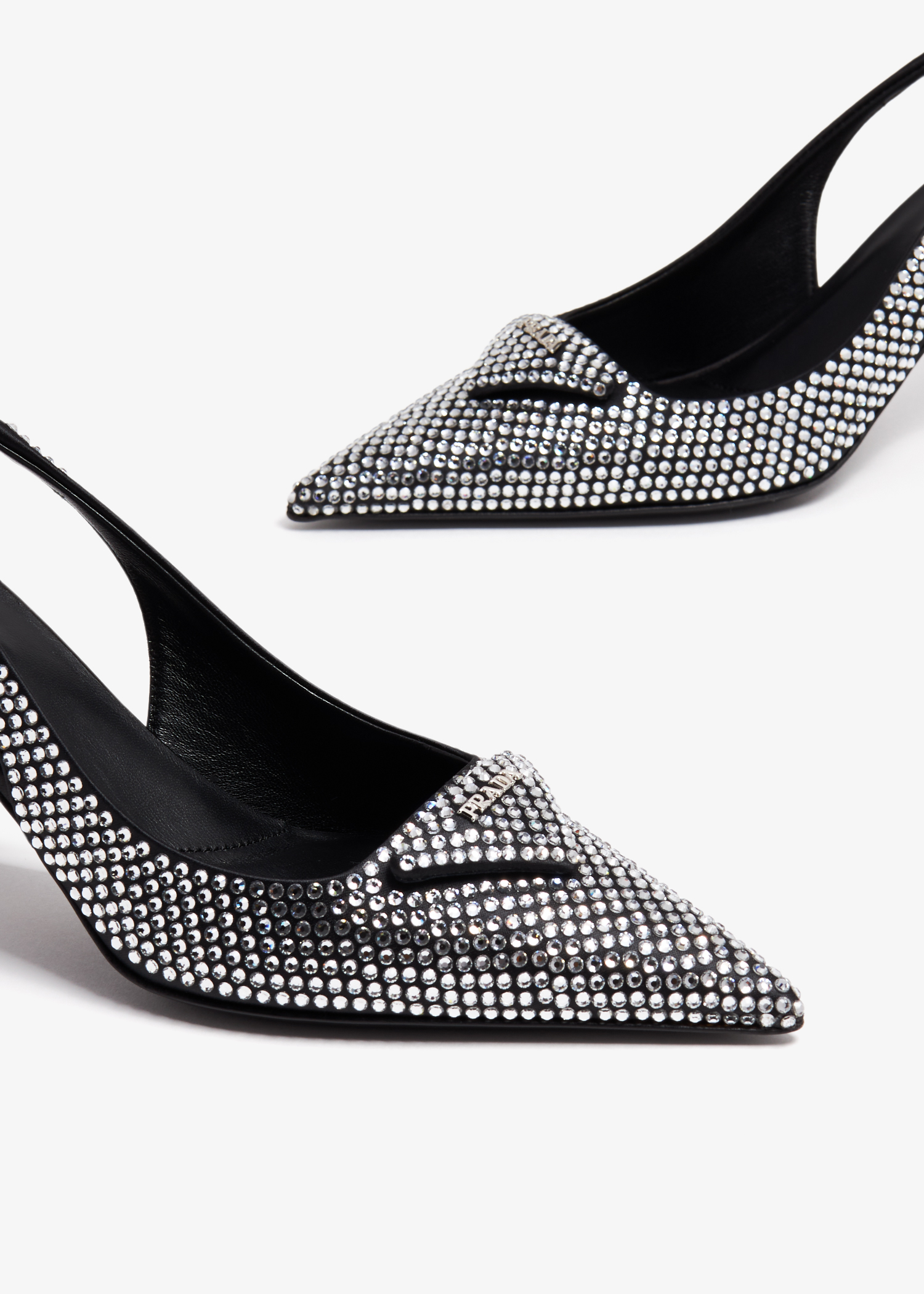 

Crystal satin slingback pumps, Black