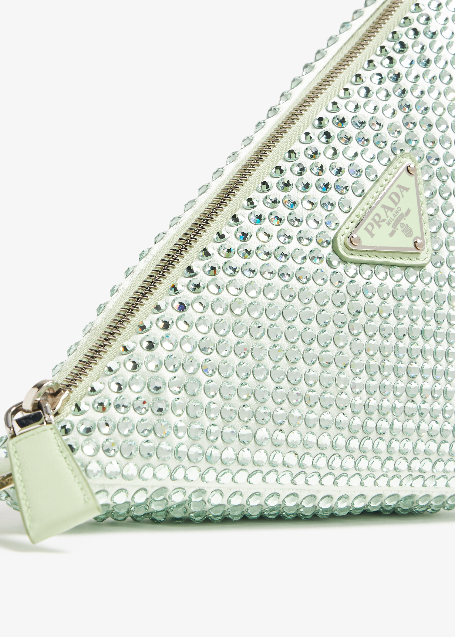 

Crystal-studded satin pouch, Green