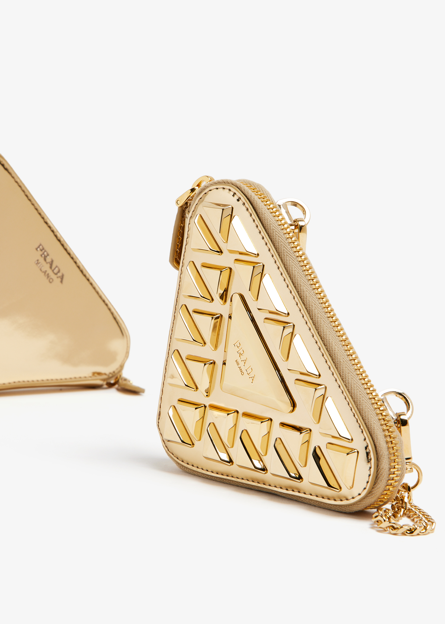 

Studded leather mini pouch, Gold