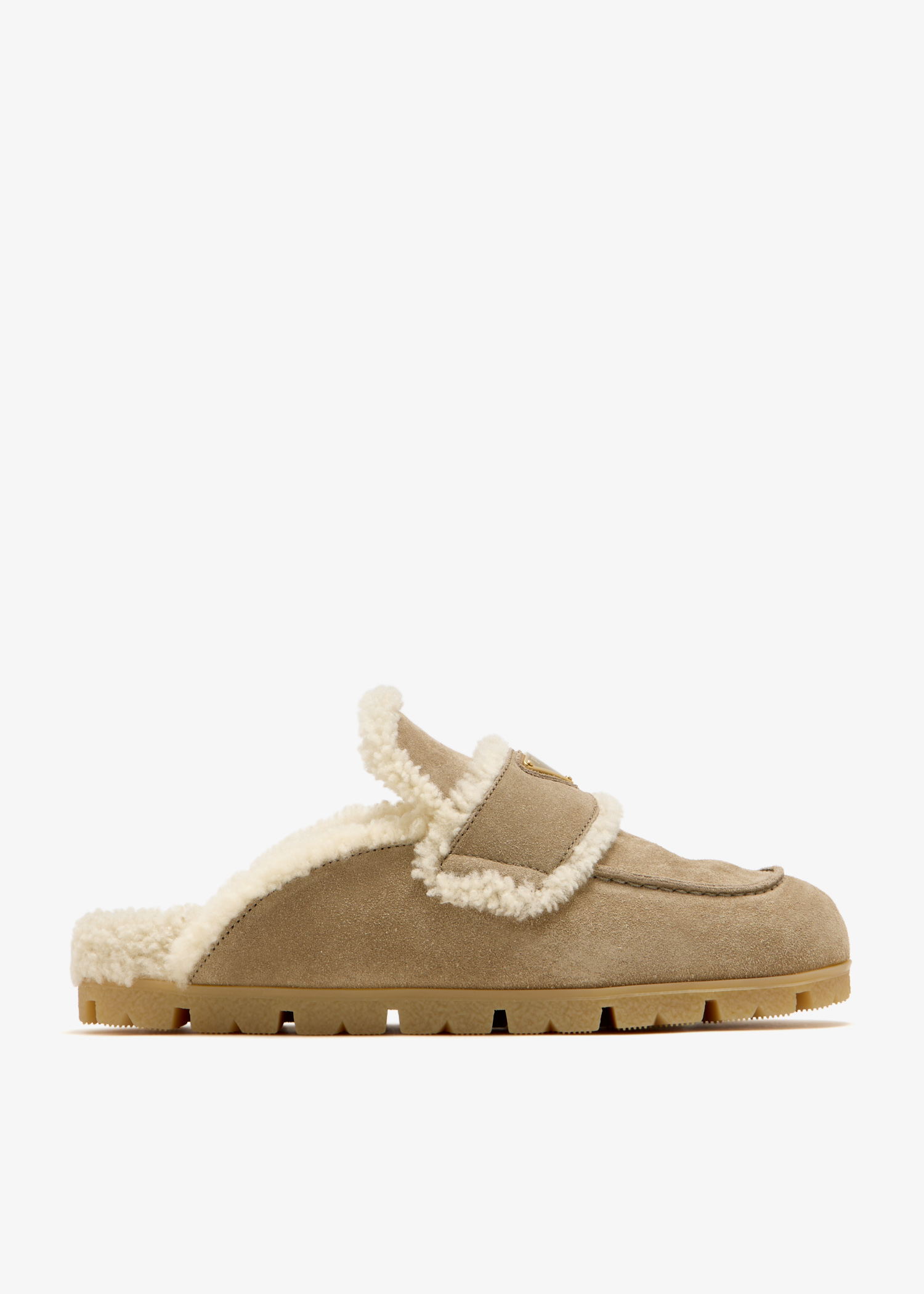 

Suede and shearling mules, Taupe