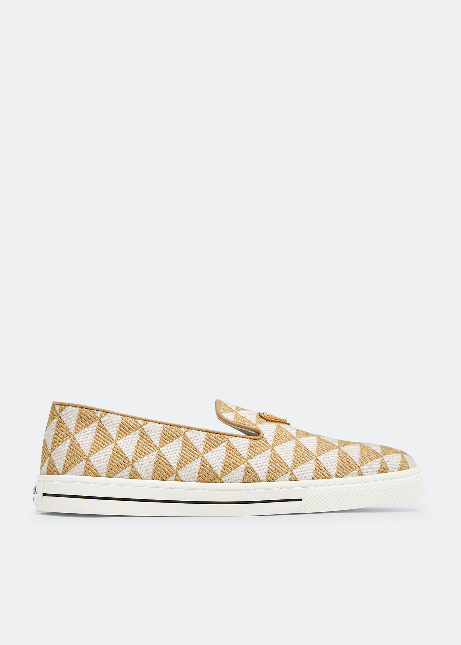 

Embroidered fabric slip-on shoes, Beige