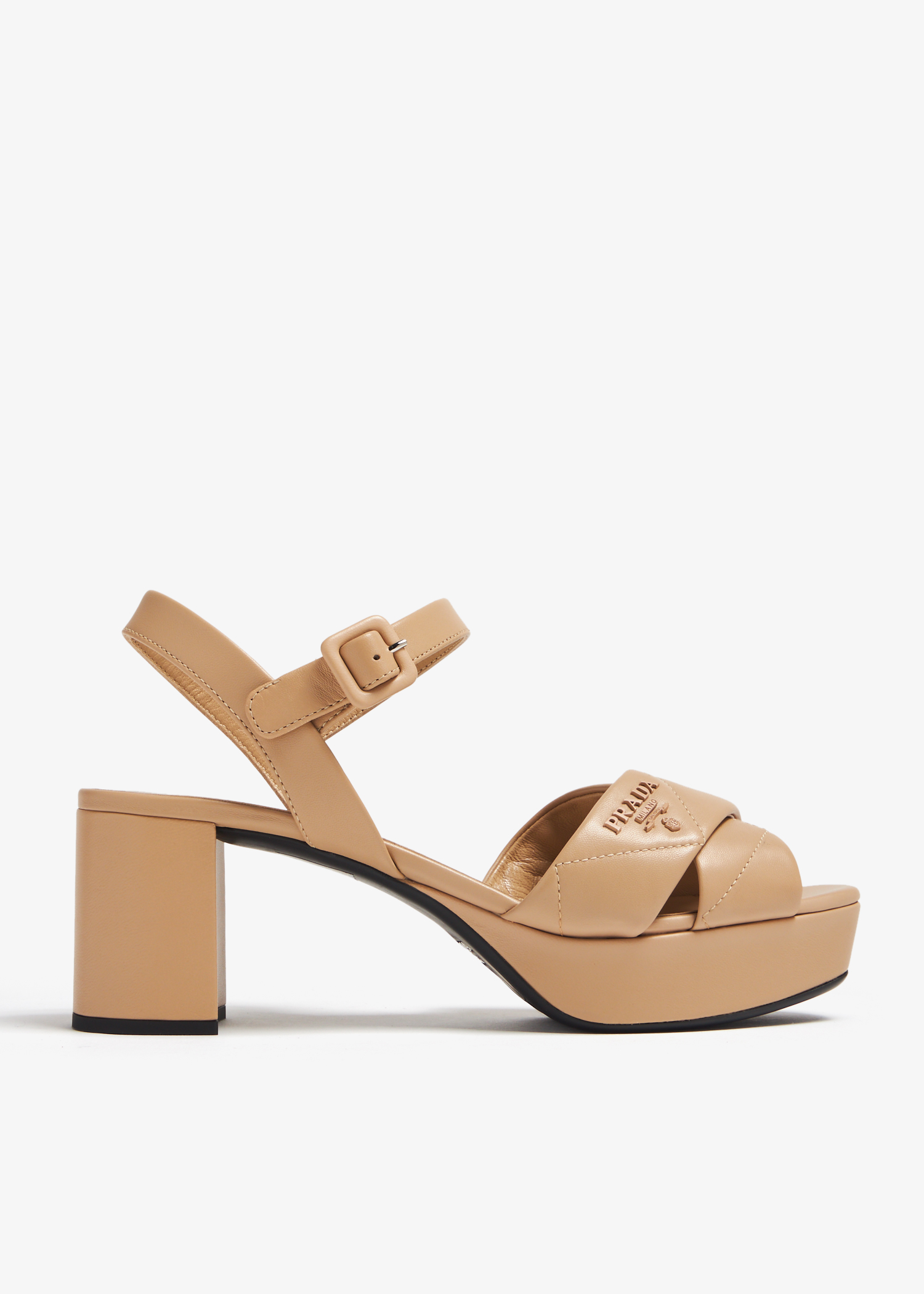 

Quilted leather platform sandals, Beige