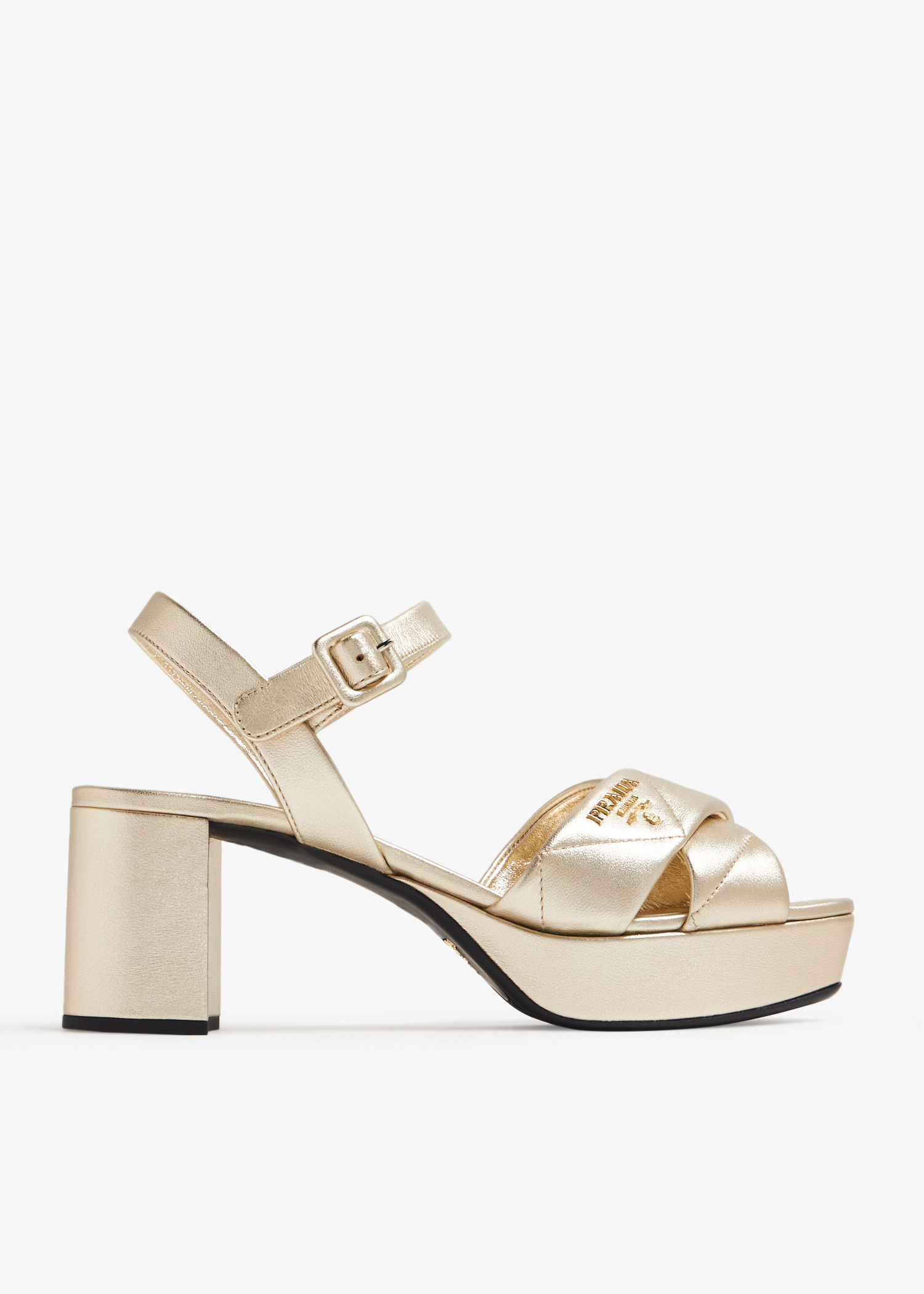 Quilted leather platform sandals, Gold