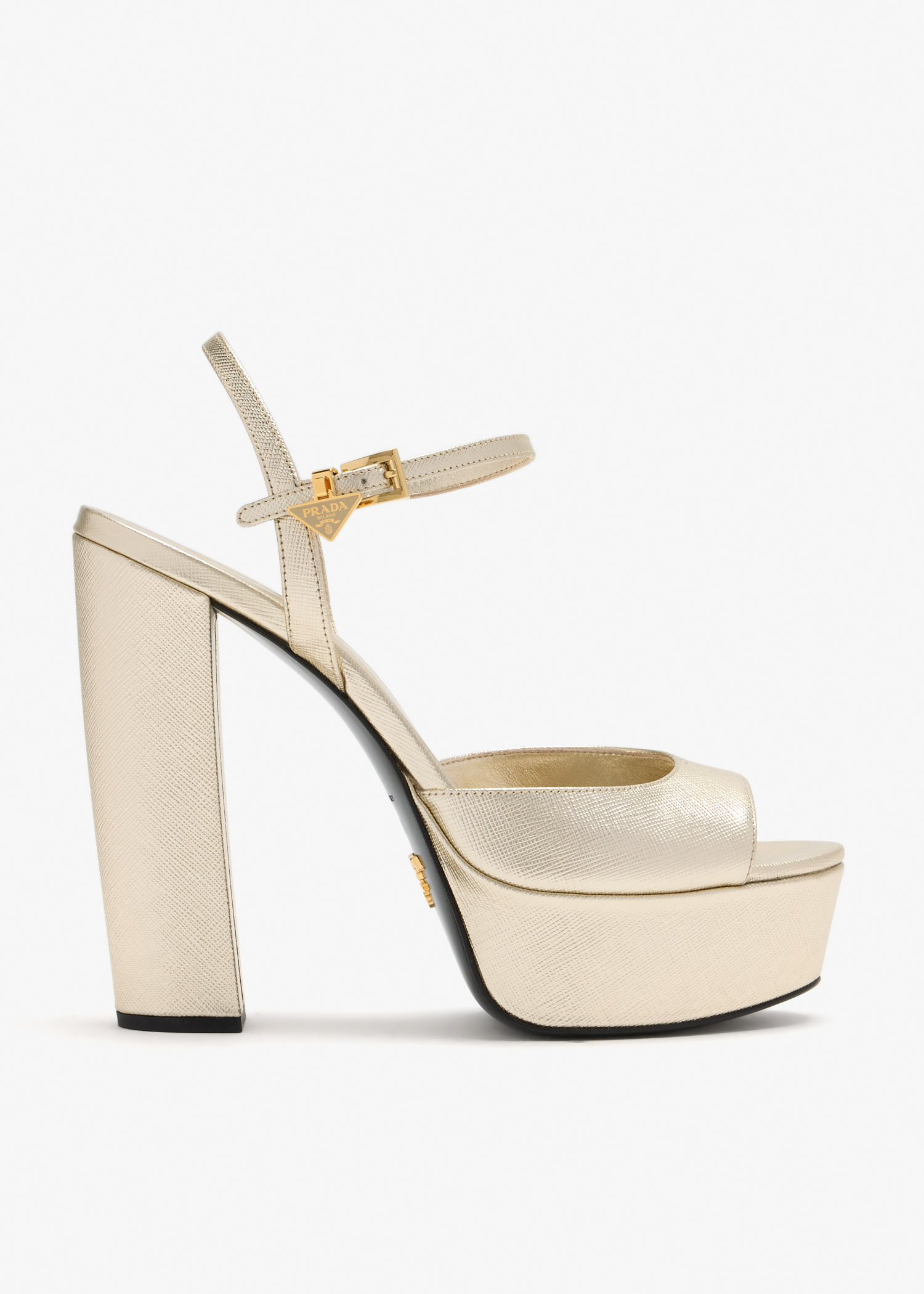 

Patent Saffiano leather platform sandals, Gold