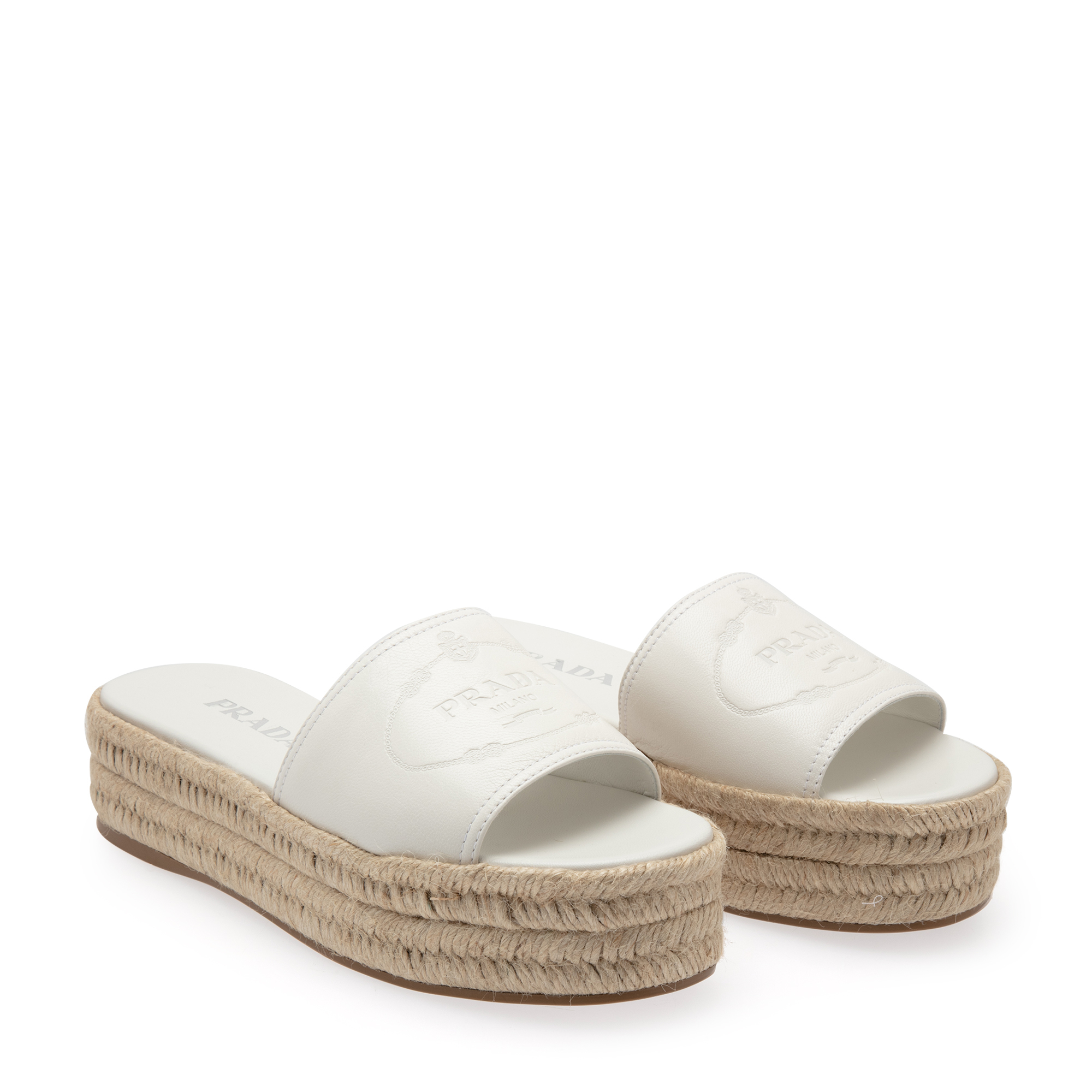 

Leather platform slides, White