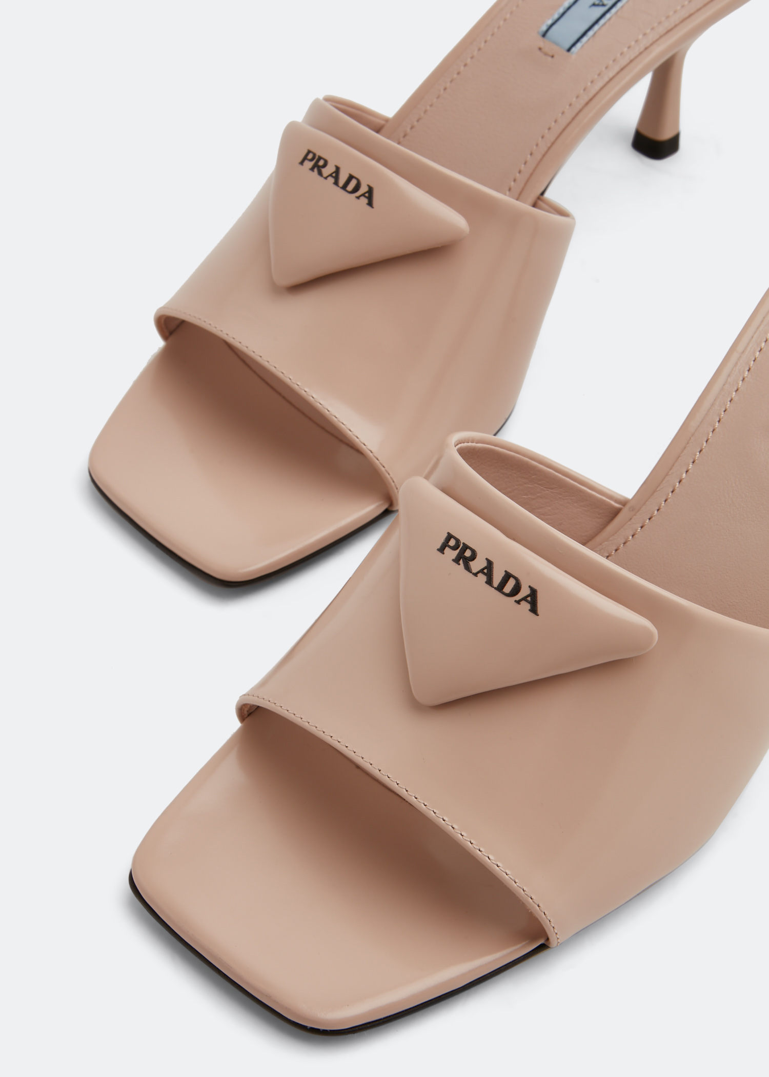 

Brushed leather heeled slides, Beige
