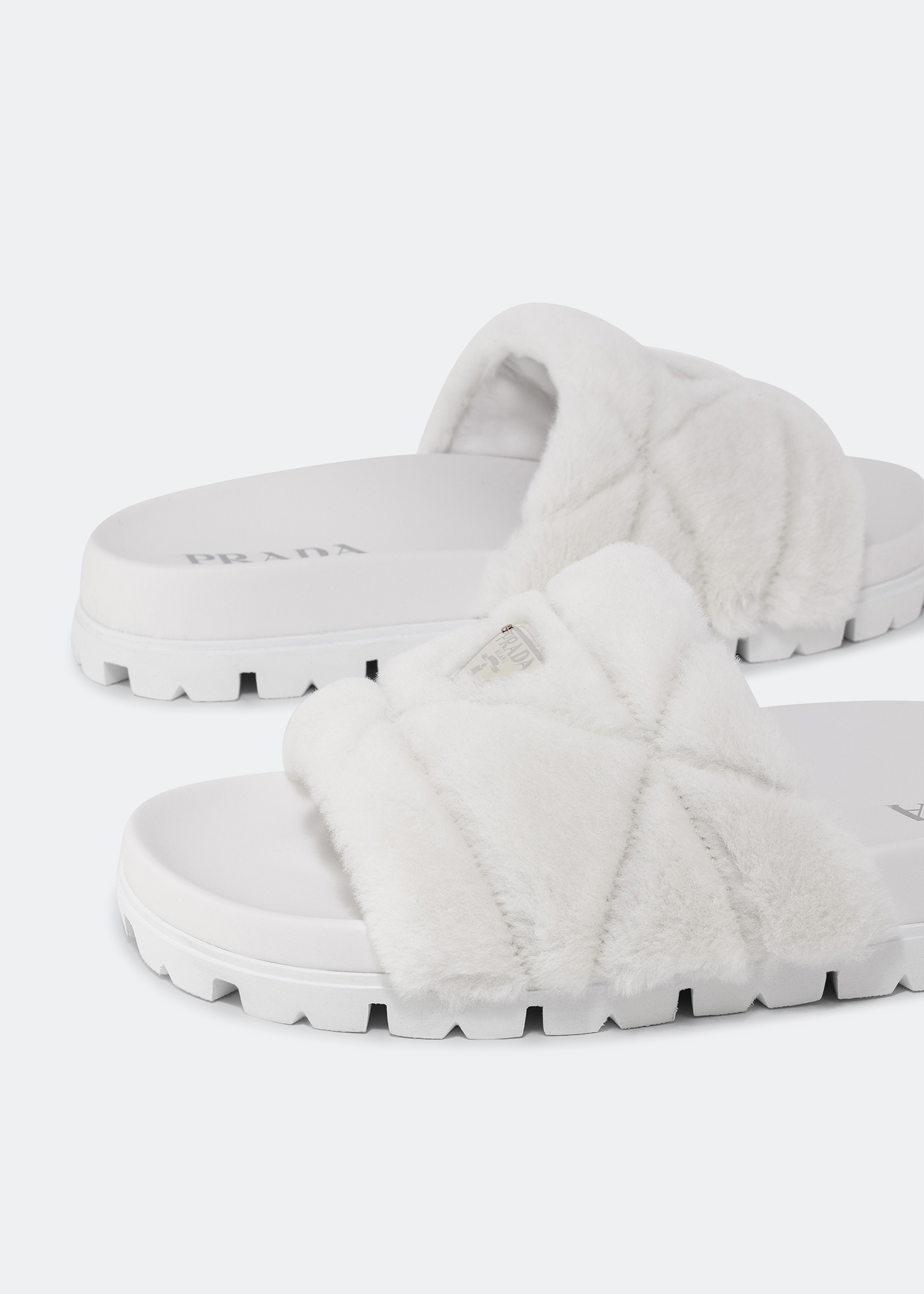 Prada fur slides cheap