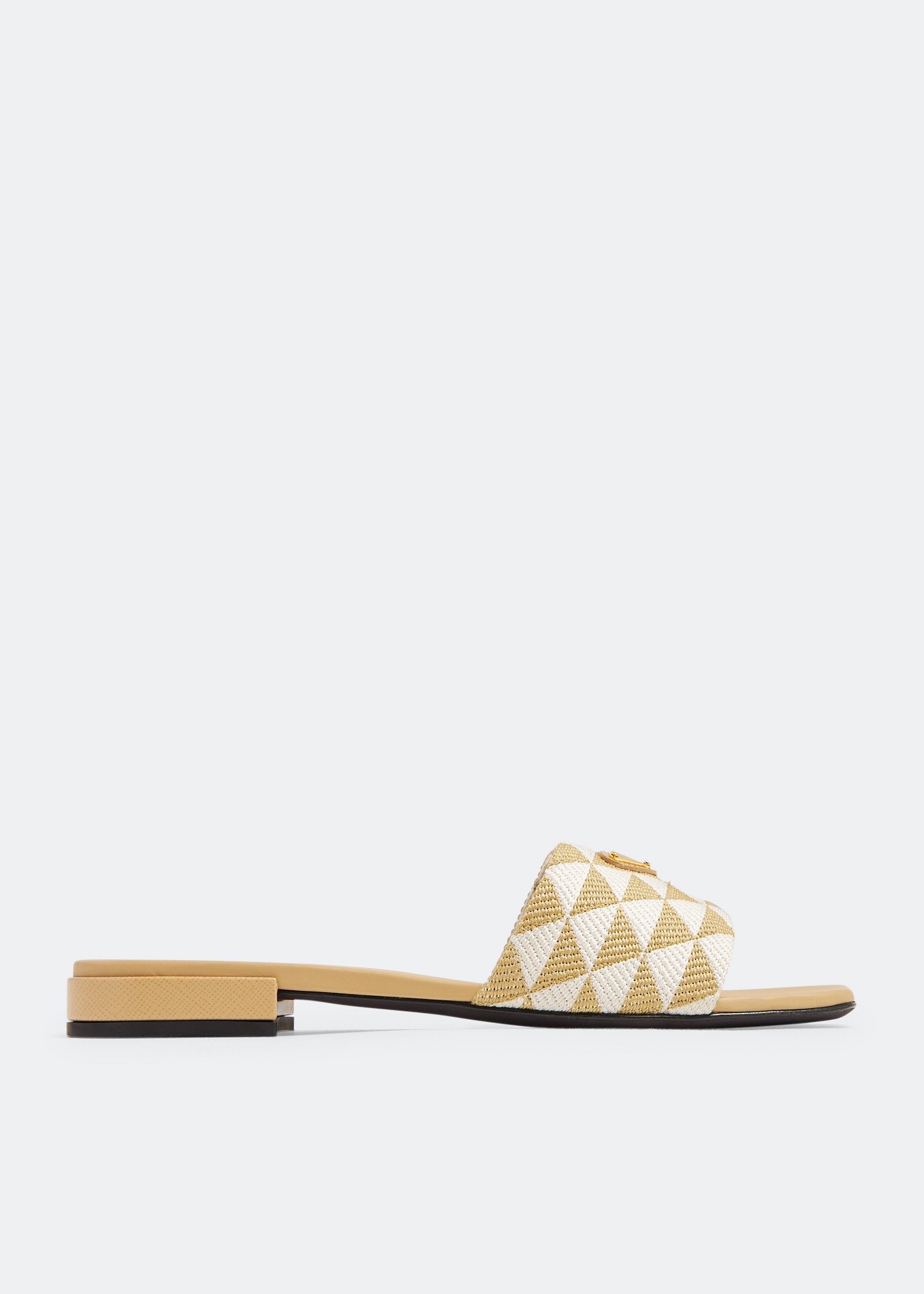

Embroidered fabric slides, Beige
