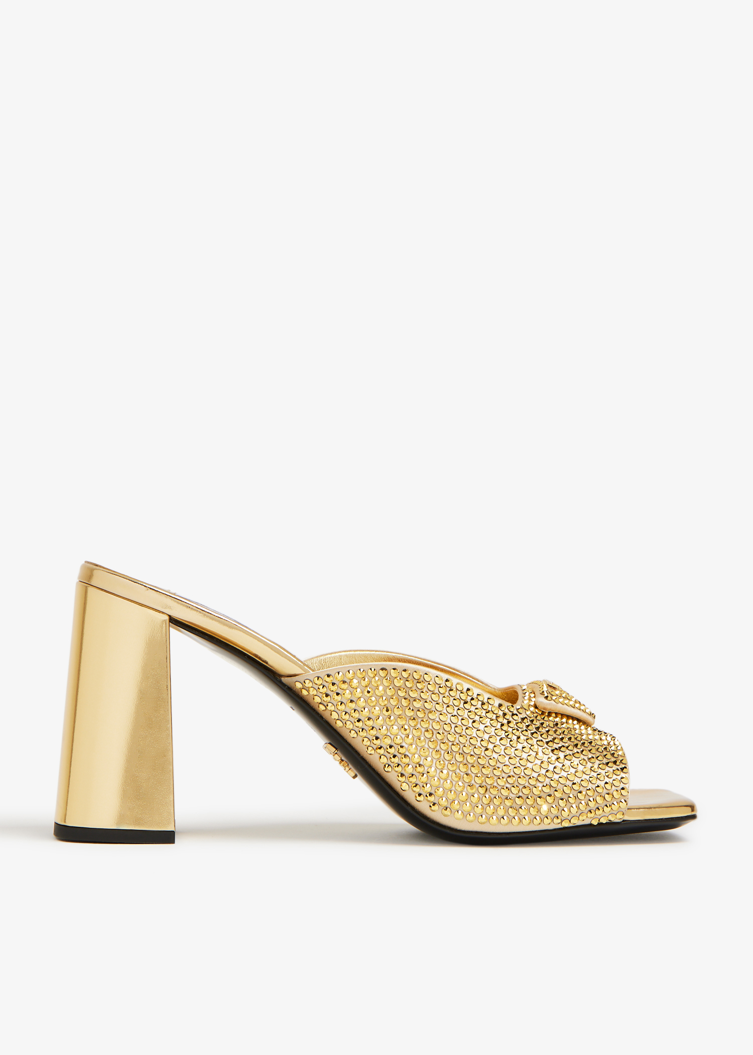 

Satin crystal heeled slides, Gold